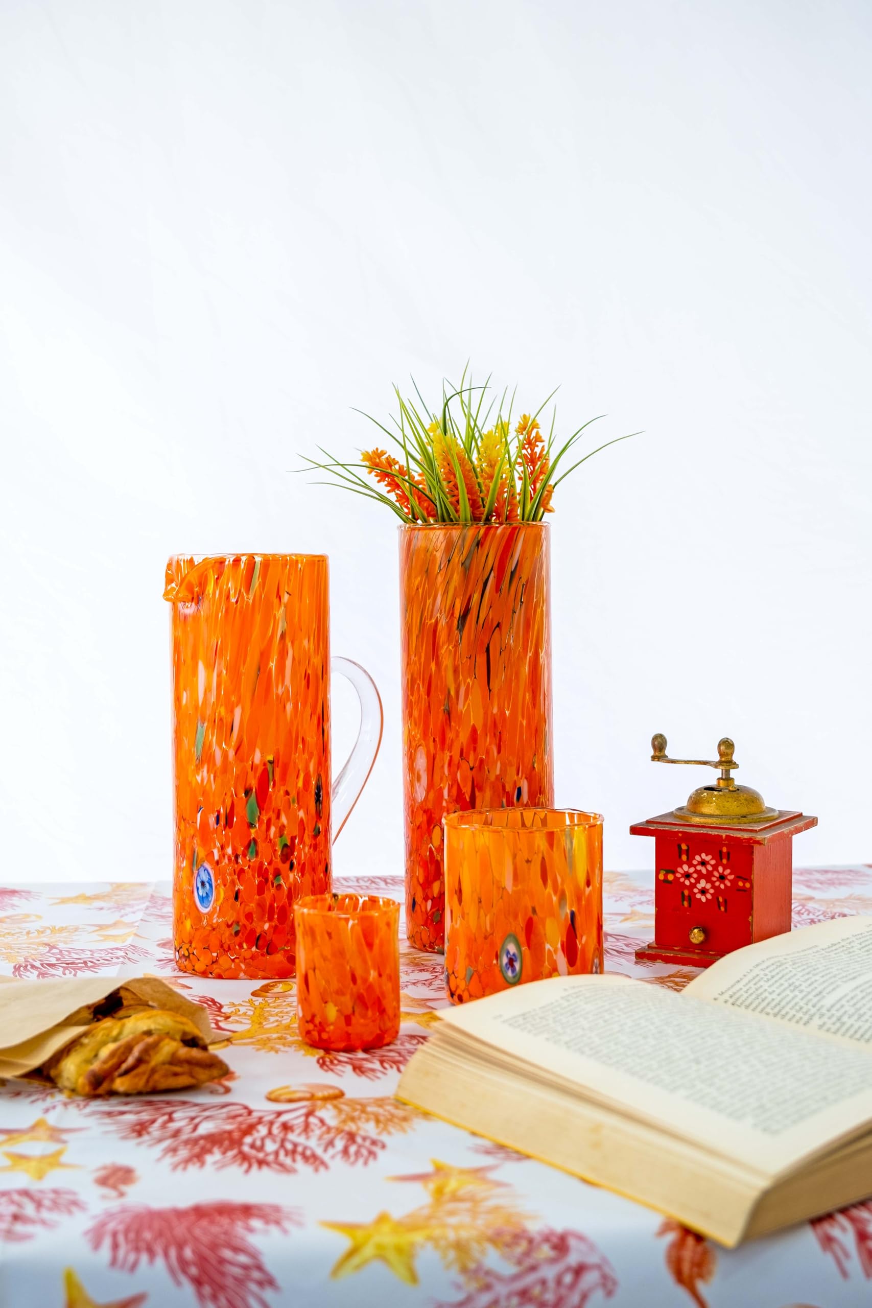 MurArt Pichet En Verre De Murano 600 Ml Cylindrique 22 Cm - Murrines à La Main Made In Italy