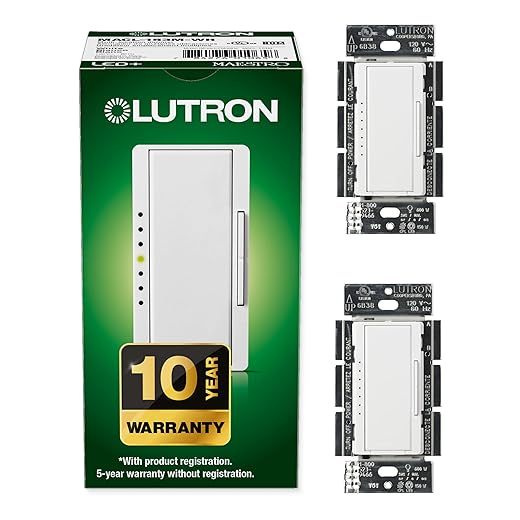 Lutron Maestro LED+ Dimmer Switch for Dimmable LED, Halogen and Incandescent Bulbs, 150W/Single-Pole or Multi-Location, MACL-153M-WH, White (2-Pack)