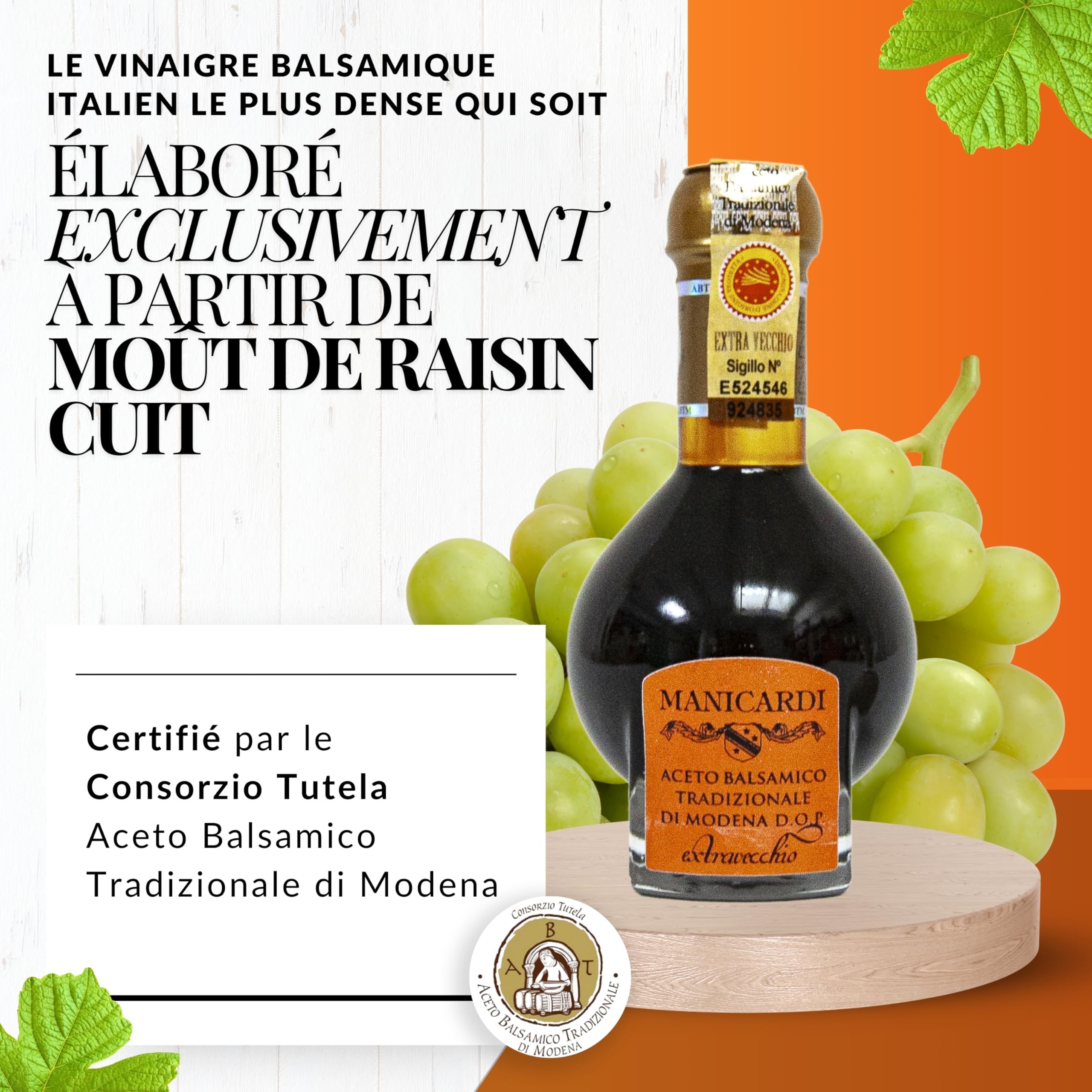 MANICARDI Vinaigre Balsamique Traditionnel de Modène AOP Extra Vieux – Vieilli 25 Ans, Parfait pour Snacks, Pâtes, Légumes, Vinaigrettes et Viandes – Produit en Italie, 100 ml
