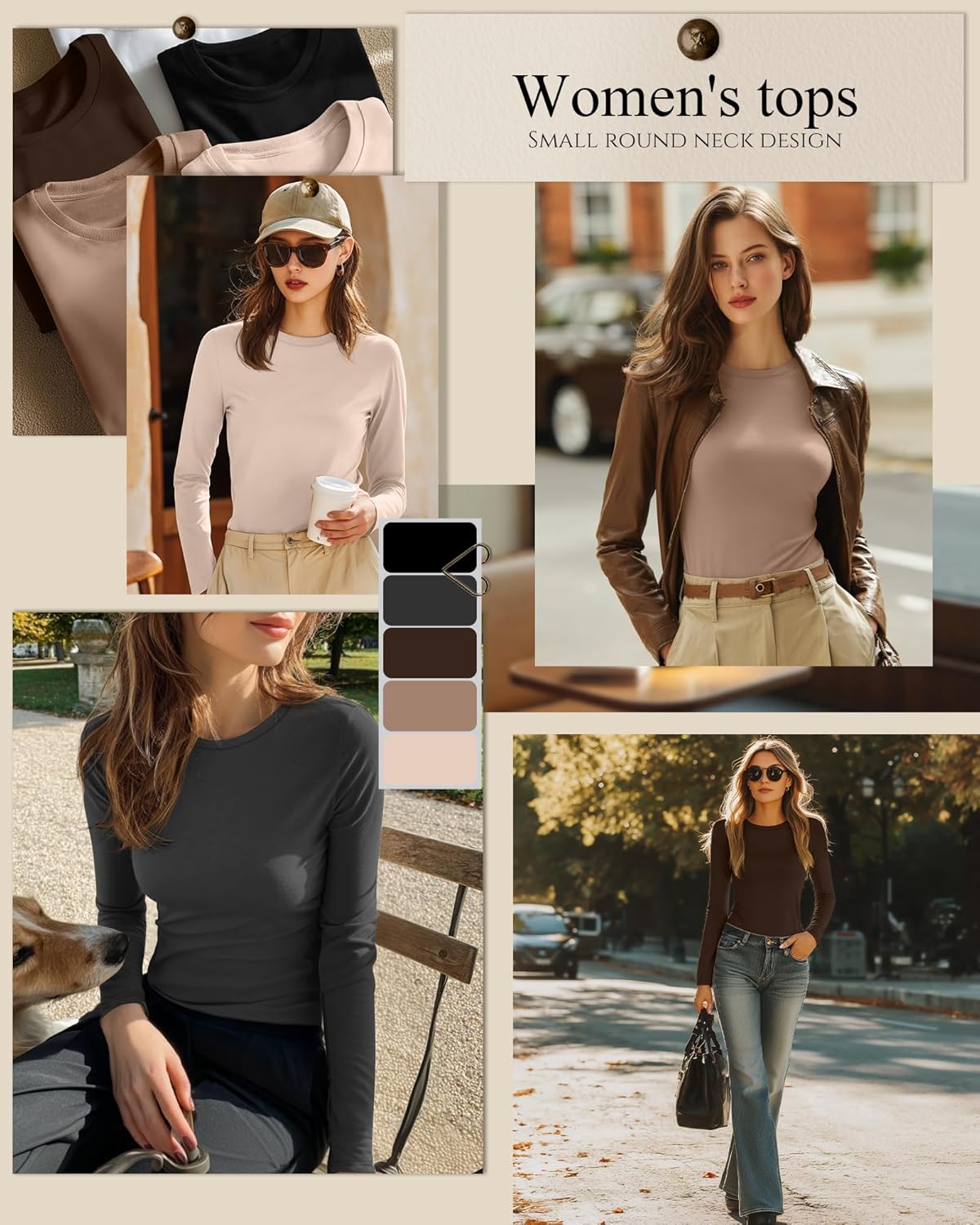 5 Pack Women's Long Sleeve Shirts Slim Fit Crew Neck Basic Tops Multipack Casual Layering Tee Undershirts - Image 2