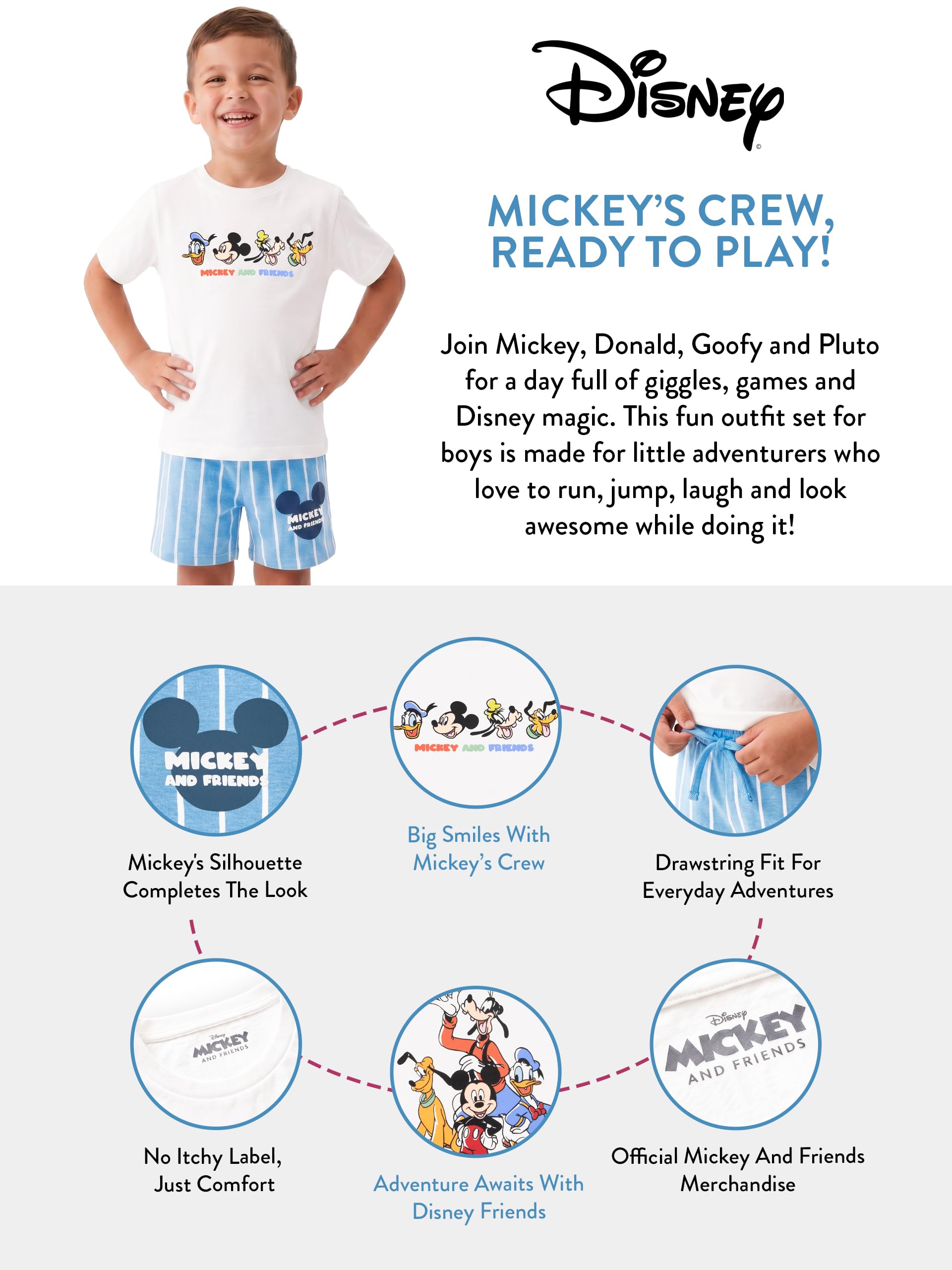Disney T Shirt Bambina E Pantaloncini, Topolino, Paperino, Pippo Maglietta E Pantaloncini Ragazzo