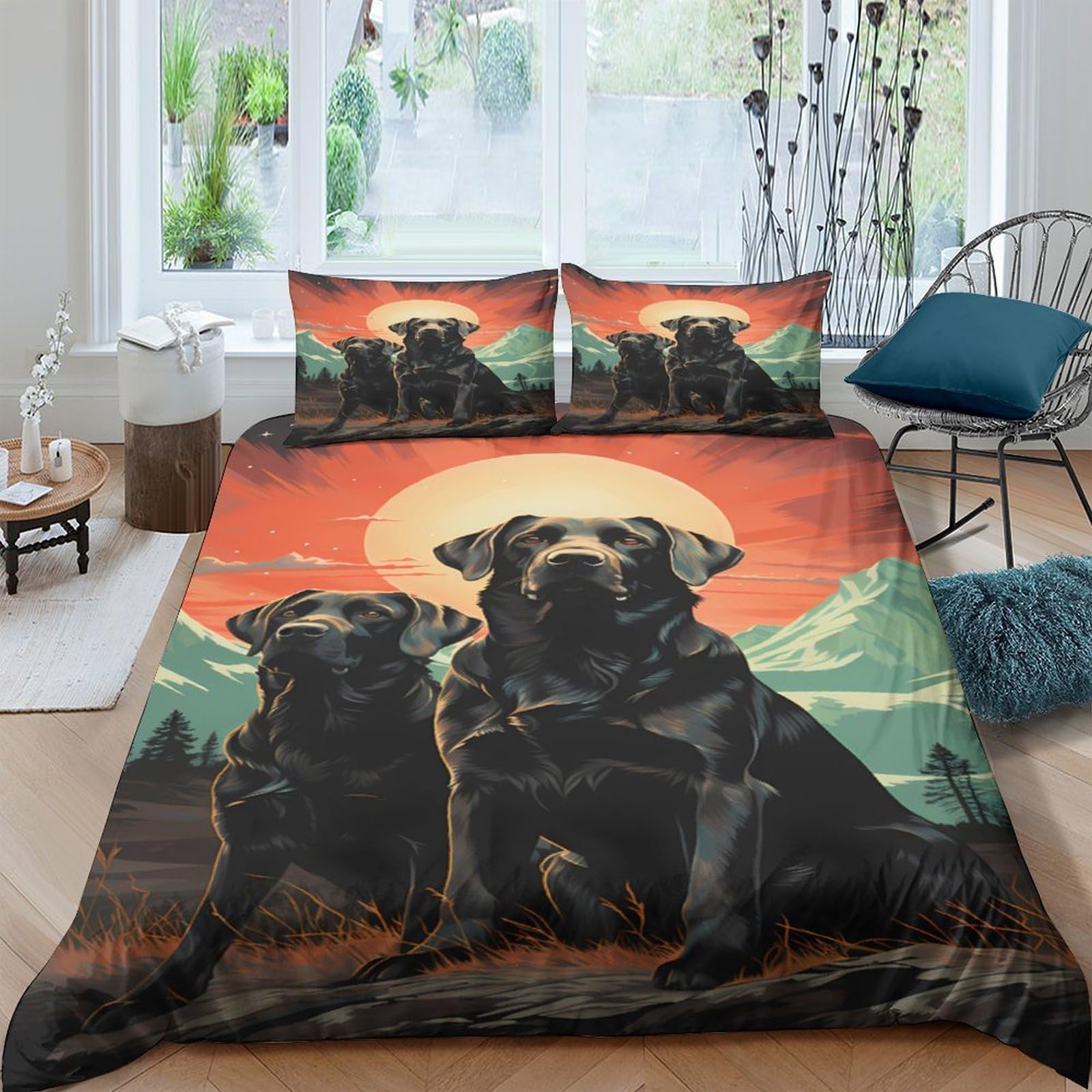 Ctjqhvkz Style-6 3D Printed Black Labrador Sunset Fitted Sheet Microfiber Bed Cover For Bedroom Dorm Mattress Protection Decor Single（135X200cm）