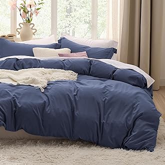 Navy Duvet Covers Queen Size - Prewashed Cotton-Like Polyester Duvet Cover, Soft Queen Duvet Cover Set 3 Pieces with Zipper Closure, 1 Duvet Cover 90x90 inches and 2 Pillow Shams