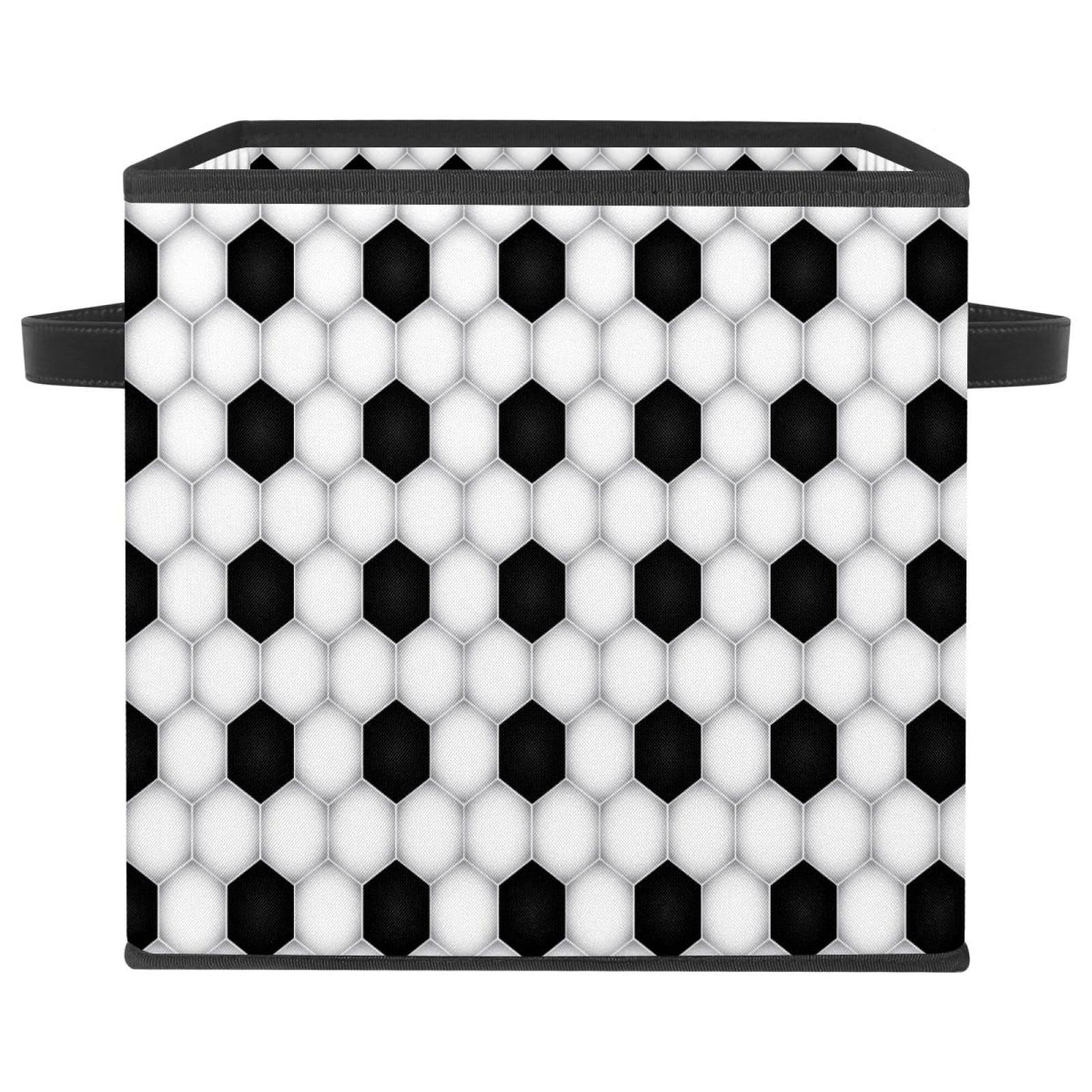 Boîte de rangement cube football noir et blanc pliable en tissu