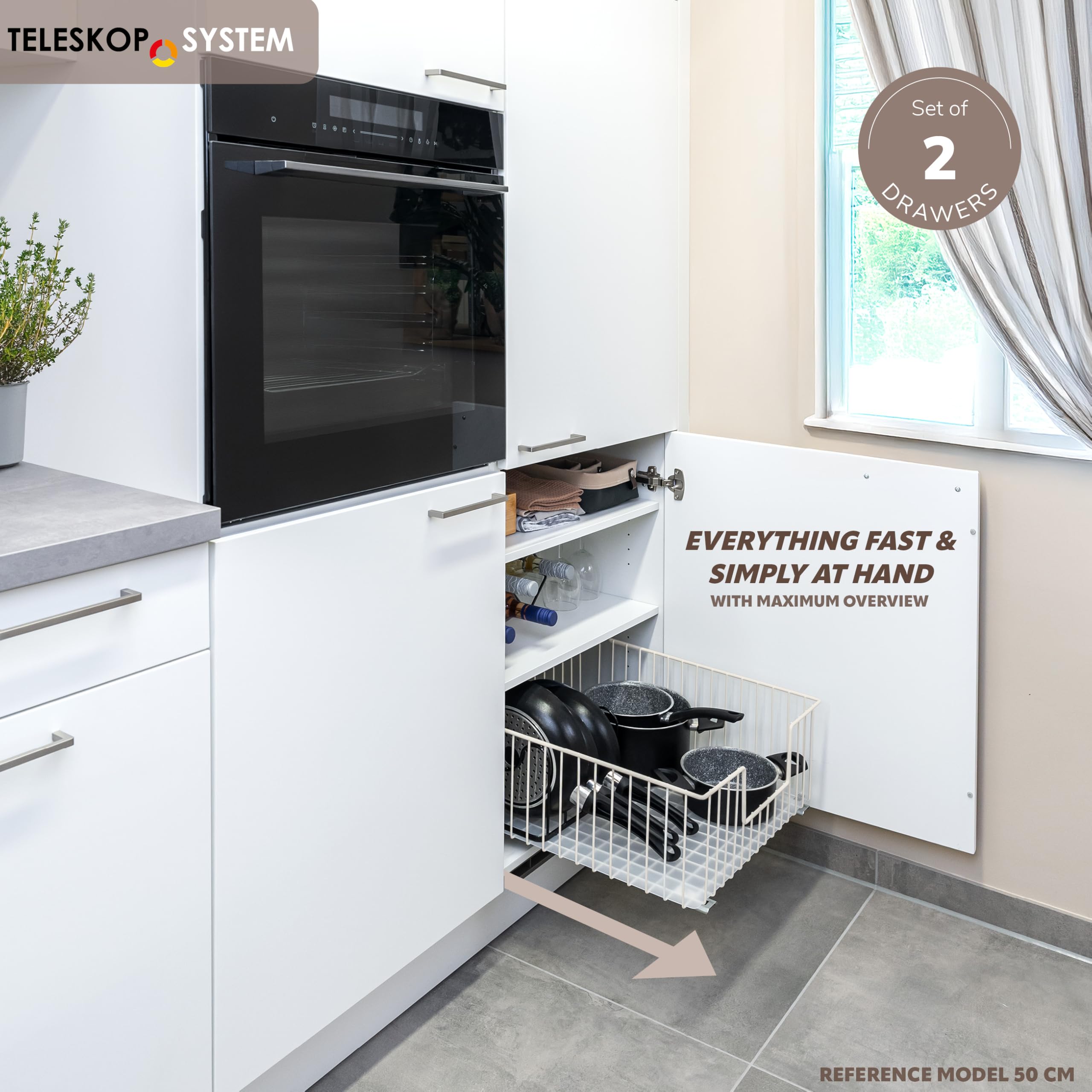 bremermann Set di 2 cavi per armadio, larghezza 40 cm, con ripiano, cassetto da cucina per aggiornare, completamente estraibile, con guide telescopiche, ideale per cucina, bagno e camera da letto, in