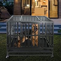 Vista 4 de Jaula para Perros de Servicio Pesado de 37 Pulgadas Perrera Jaula de Metal Resistente para Perros