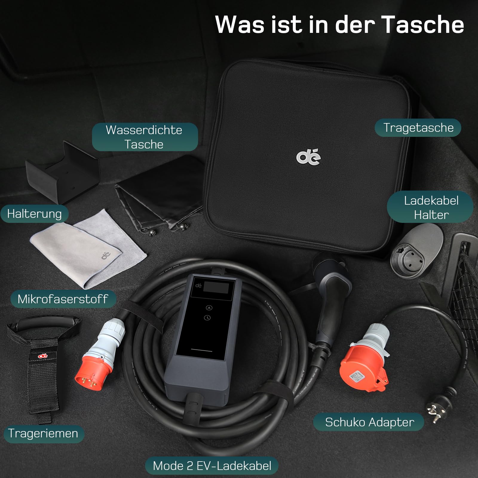 Mobile Wallbox 11kW mit APP 7m 3-phasig 6-16A Ladekabel CEE-16A 400V Typ 2 EV-Charger für ID.3/4/5/7 IX1 Model 3/Y BEV PHEV