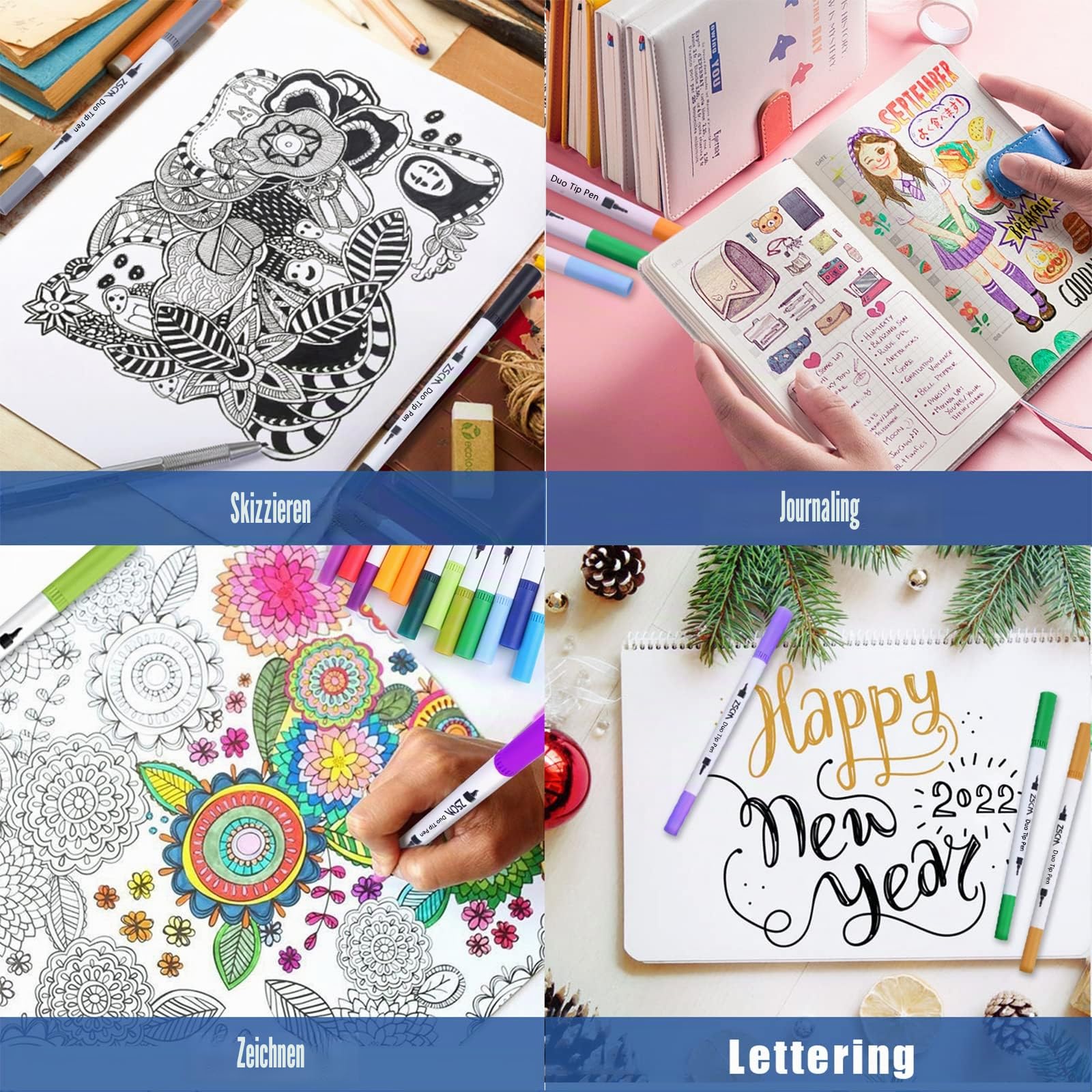 Aquarellstifte 100 Farben Filzstifte Doppelspitze Fineliner Stifte für Erwachsene Malbücher, Bullet Journal, Kalligraphie und Zeichnungen, Illustrationen, Skizzen