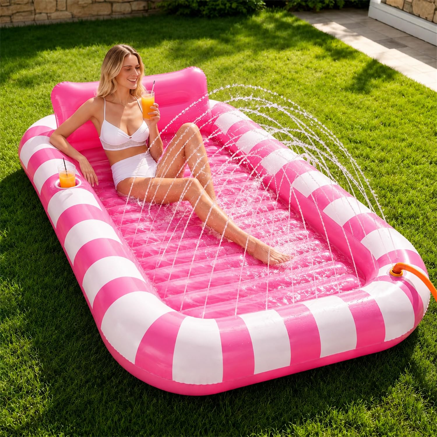 Air Mattress Pool Adult, Inflatable Swimming Mattress with Built-in Sprinkler, Pool Inflatable Bed, Sunbathing Floats, Tanning Pool, Outdoor Floating Rafts โ image 1