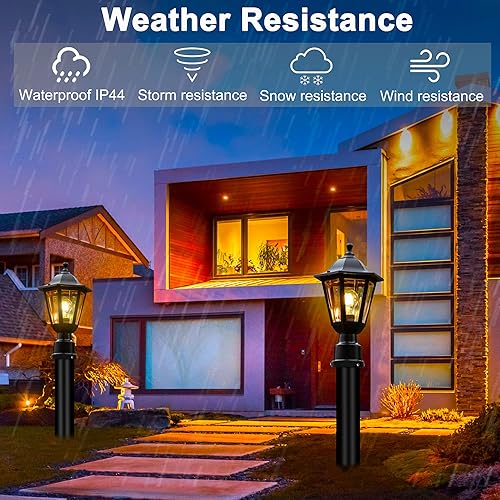 Miniatura 8 de FUDESY Luz de poste al aire libre con sensor de anochecer a amanecer con lámpara de plástico exterior negra