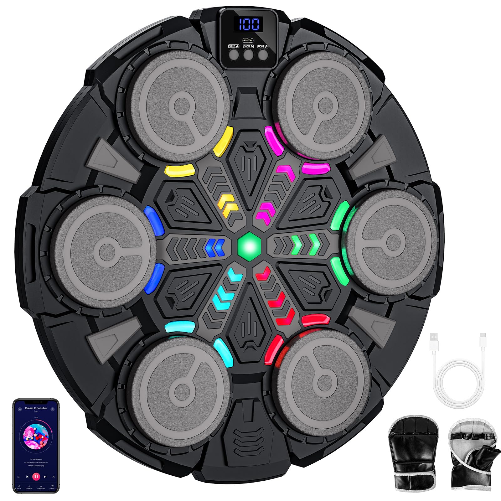 Machine De Boxe Musicale Pour Enfants, 3 Modes De Jeu Avec Affichage Des Scores, Vitesse Et Volume Réglables, Gants Muraux Rechargeables Par USB, Convient Aux Enfants à Partir De 6 Ans