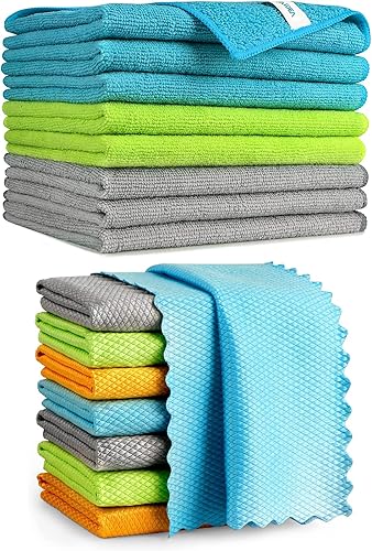 AIDEA Paños de limpieza de vidrio de microfibra, 8 unidades, 16 x 16 pulgadas, limpiador de microfibra de vidrio y ventanas, sin pelusas, limpia