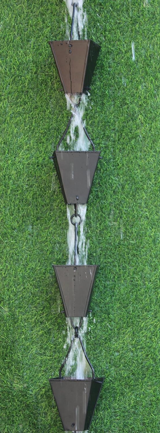 KAM Home Bronze Tapered Square Cups Rain Chain with Installation Kit (Black, 14)