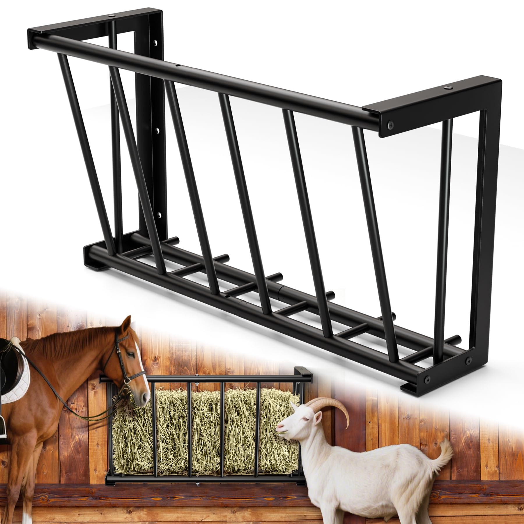 Hay Feeder for Goats,17 Gallon Livestock Feede,Heavy-Duty Steel Goat Hay Rack,27''Long Hay Feeder Blanket Holder,Wall Mount Goat Feeders for Goats,Horses,Sheep,Indoor Outdoor Uses