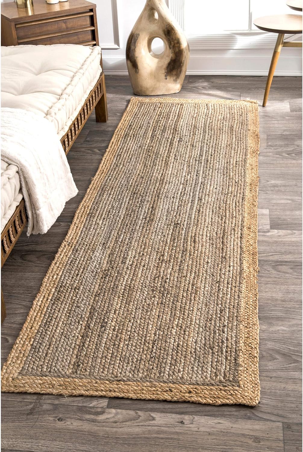 DANGAYACH ART Indian Handmade Braided Inner Gray Natural Jute Area Rug, Jute Rug, Living Room, Durable Jute Rug Size- 2.6 x 6 Feet (78 cm x 180 cm)