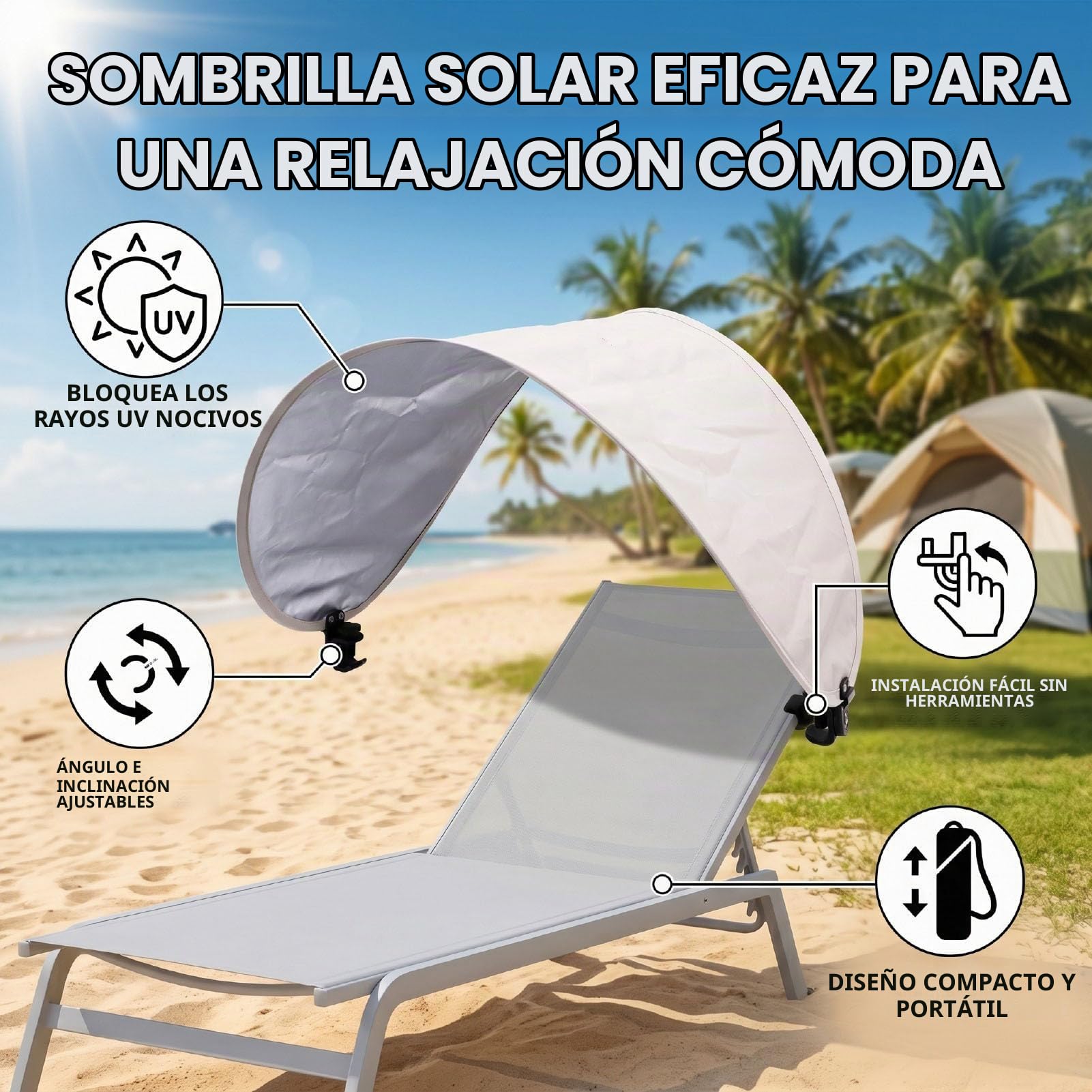 Fockety Toldo Universal para Silla, Accesorio Plegable Portátil para Parasol con Abrazadera Ajustable,Toldo para Silla para Playa, Camping, Césped, Deportes, Sillas de Gravedad Cero