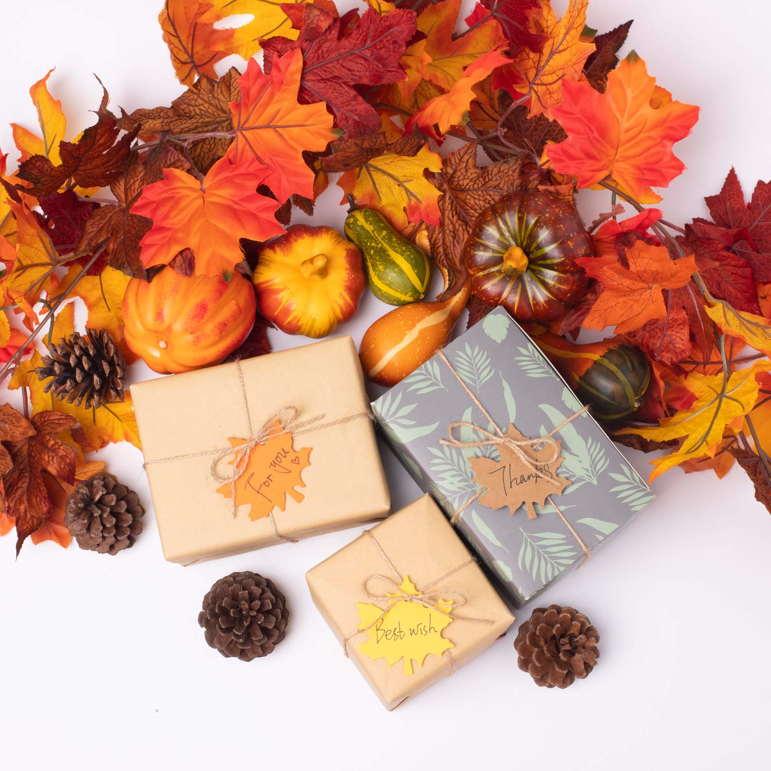 Whaline 100 Pcs Fall Organza Bags - Drawstring Gift Bags With Gold Maple Leaves, 10x15cm, For Thanksgiving & Parties - View #7