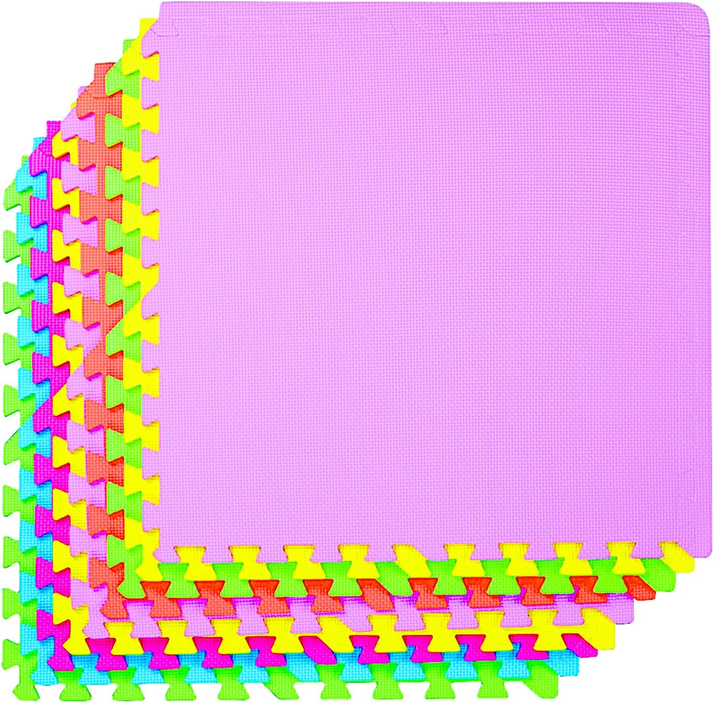 POCO DIVO 36-SQFT Giant Play Mat 9-Tile Excise Mat Easy Setup Solid EVA Foam Mat Multi-Color Interlocking Floor with 18-Border