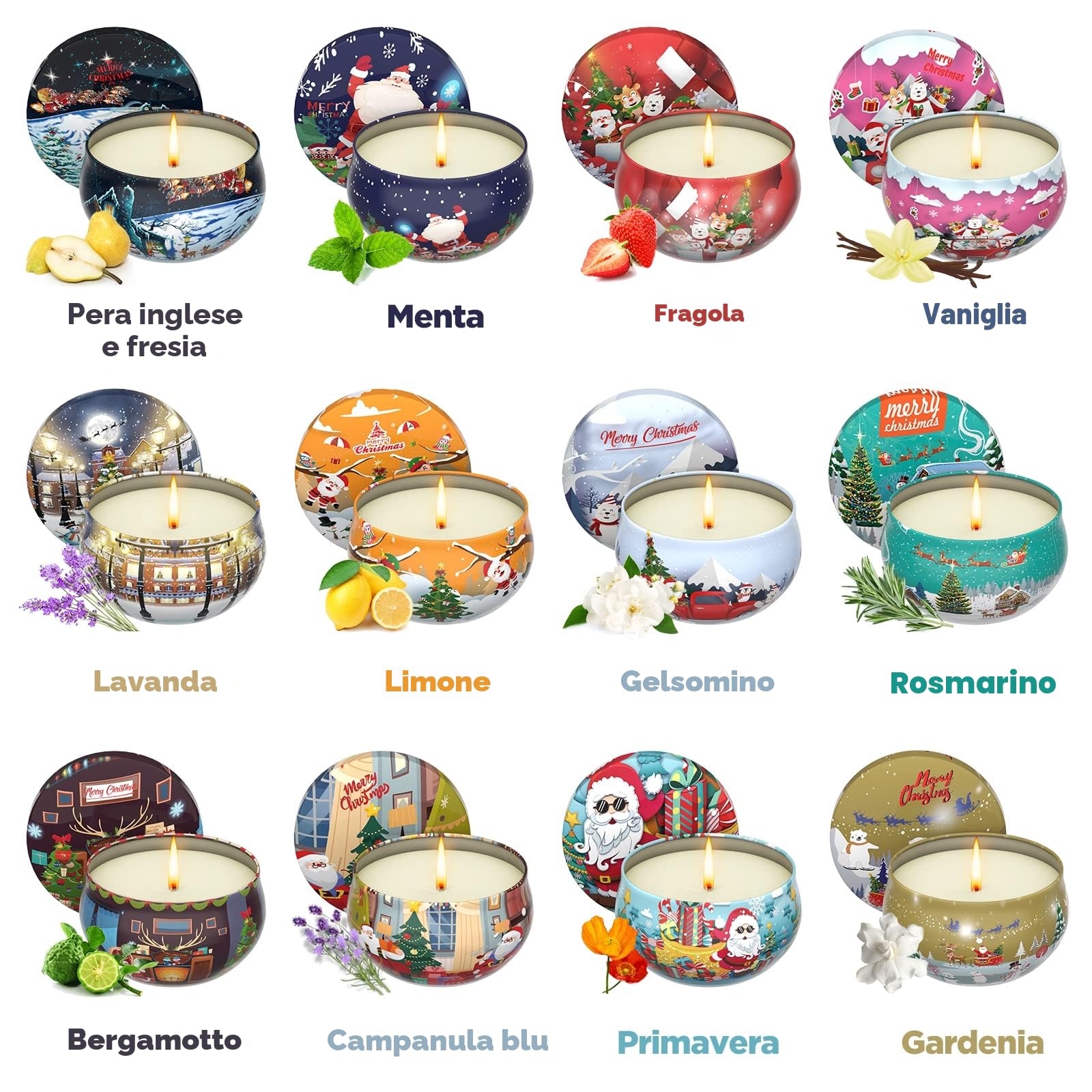Primevolve 12 Pezzi candele profumate, 100% Cera di Soia Naturale, pensierini natalizi, set regali donna, Adatto per Compleanno Matrimonio Bagno Yoga