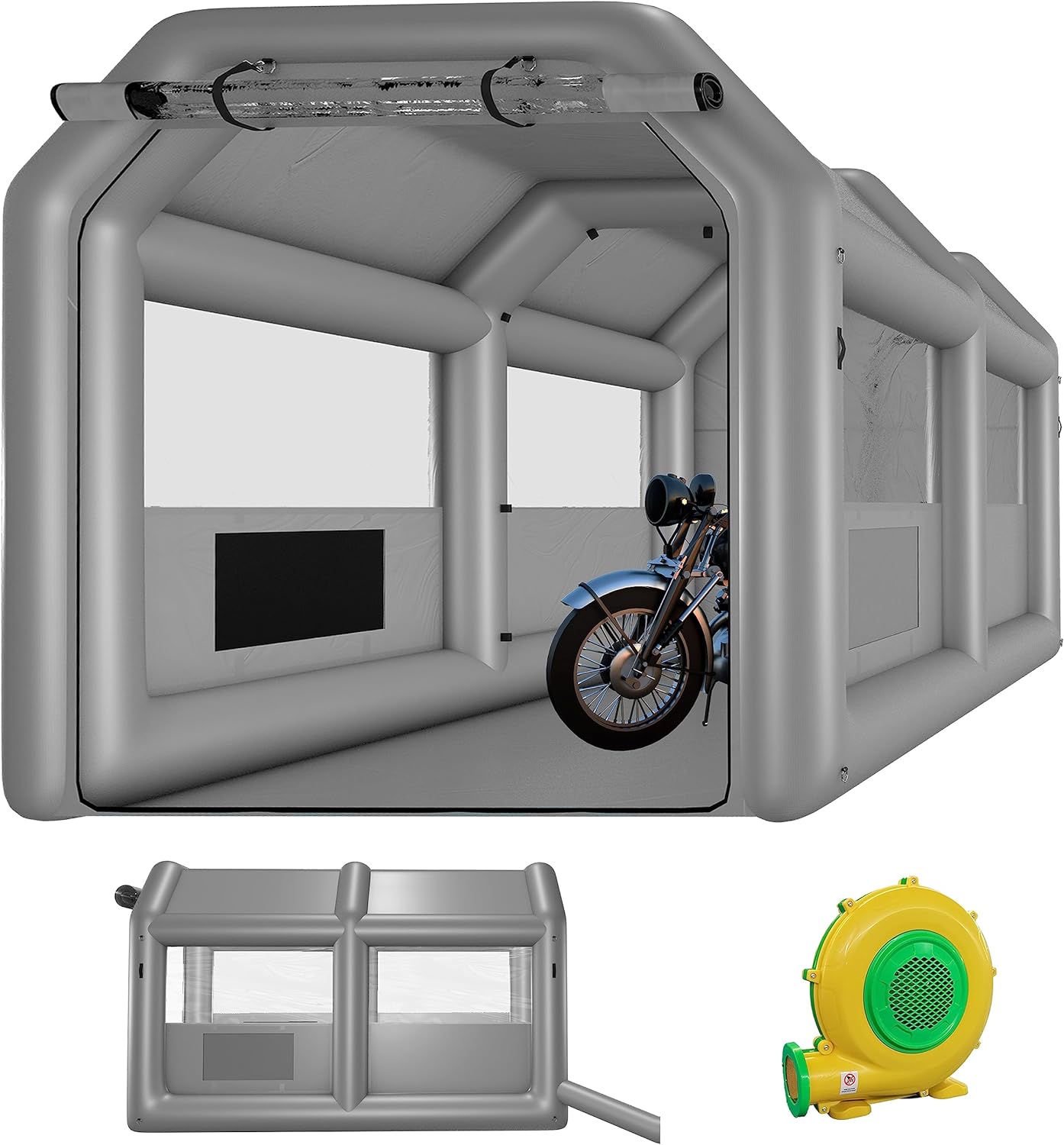 QILEBA Portable Inflatable Paint Booth Tent 13x8x8ft, Inflatable Spray Booth with One Blower 750W, Professional Blow Up Paint Booth with Air Filter System for Auto Motorcycles Parking Tent Workstation