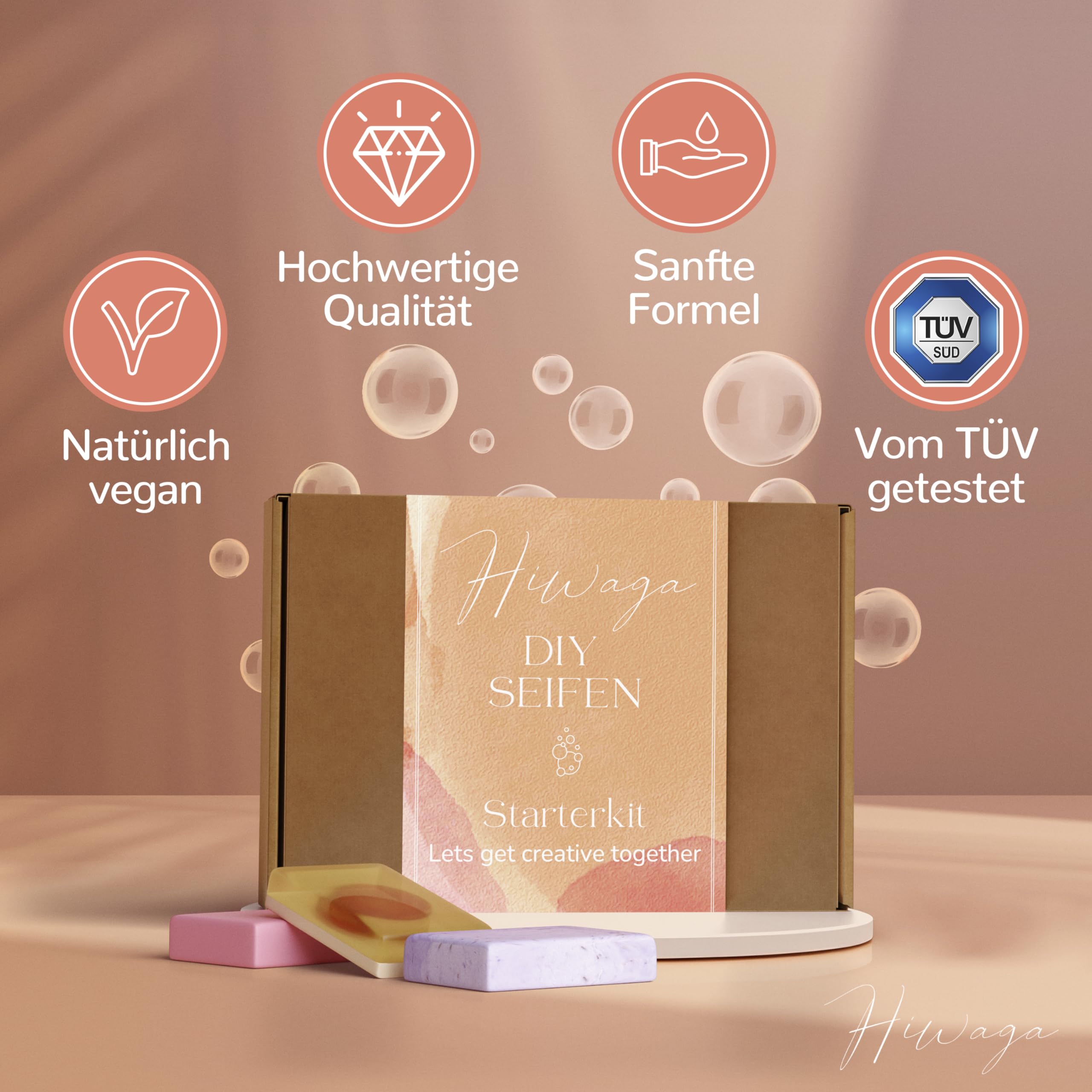Hiwaga DIY Seifen selber machen Set für Erwachsene, Starterkit für kreative Seifenherstellung, Seife selber machen Set Erwachsene, Komplettset inkl. Rohseifen, Farben, Duftöle und Silikonform