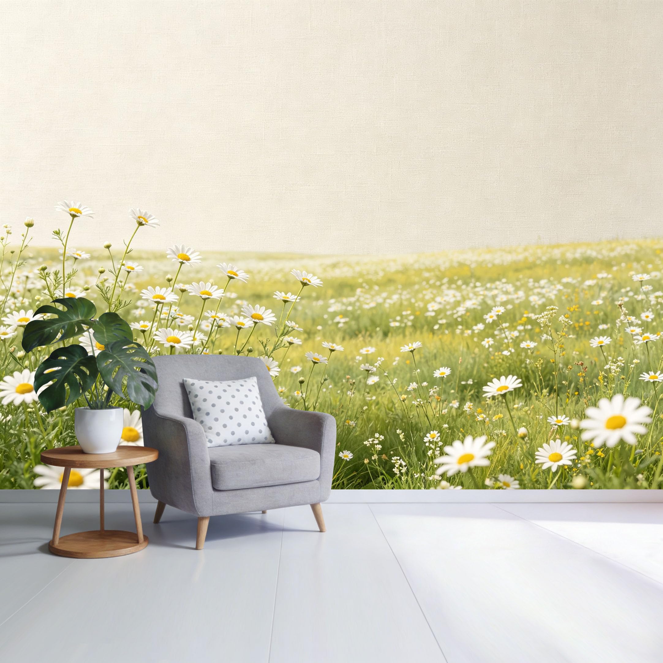 Custom Size Wall Mural Daisy Meadow Landscape Botanical Pastoral Minimalist Style SelfAdhesive Wall Fabric Removable Wallpaper for Home Office Decor