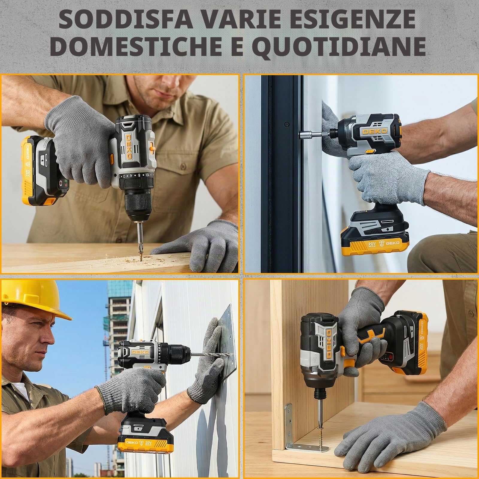 DEKOPRO 20V Trapano a Batteria & Avvitatore a Impatto – 2x2.0Ah Batterie, Caricabatterie Rapido 2.2A, Punte Avvitatore 42 Pezzi, Bussole 9 Pezzi & Borsa Portautensili