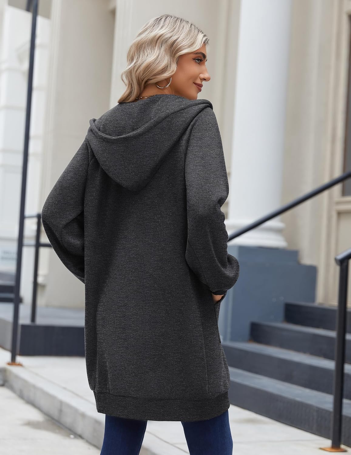 Zeagoo Women's Zip Up Hoodies Long Sleeve Long Tunic Sweatshirts Oversized Fleece Casual 2025 Fall Jacket Coat with Pocket - Image 4