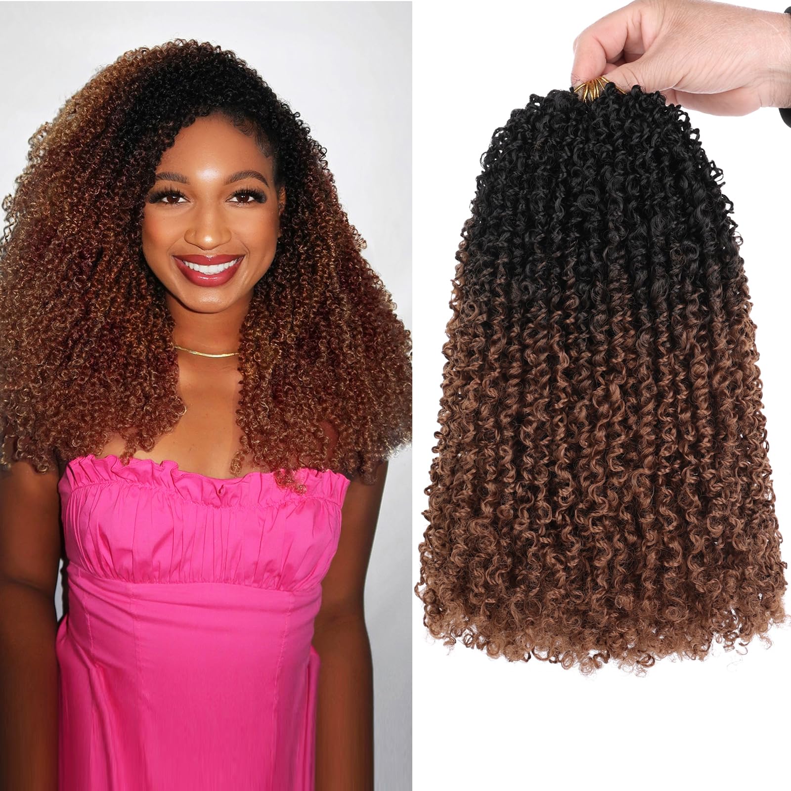 Unionbeauty 12 Inch Pre-twisted Yanky Twists Crochet Braids Hair 8Pcs Pre-looped Ombre Brown mini Senegalese Twist Micro Passion Twist Crcochet Hair