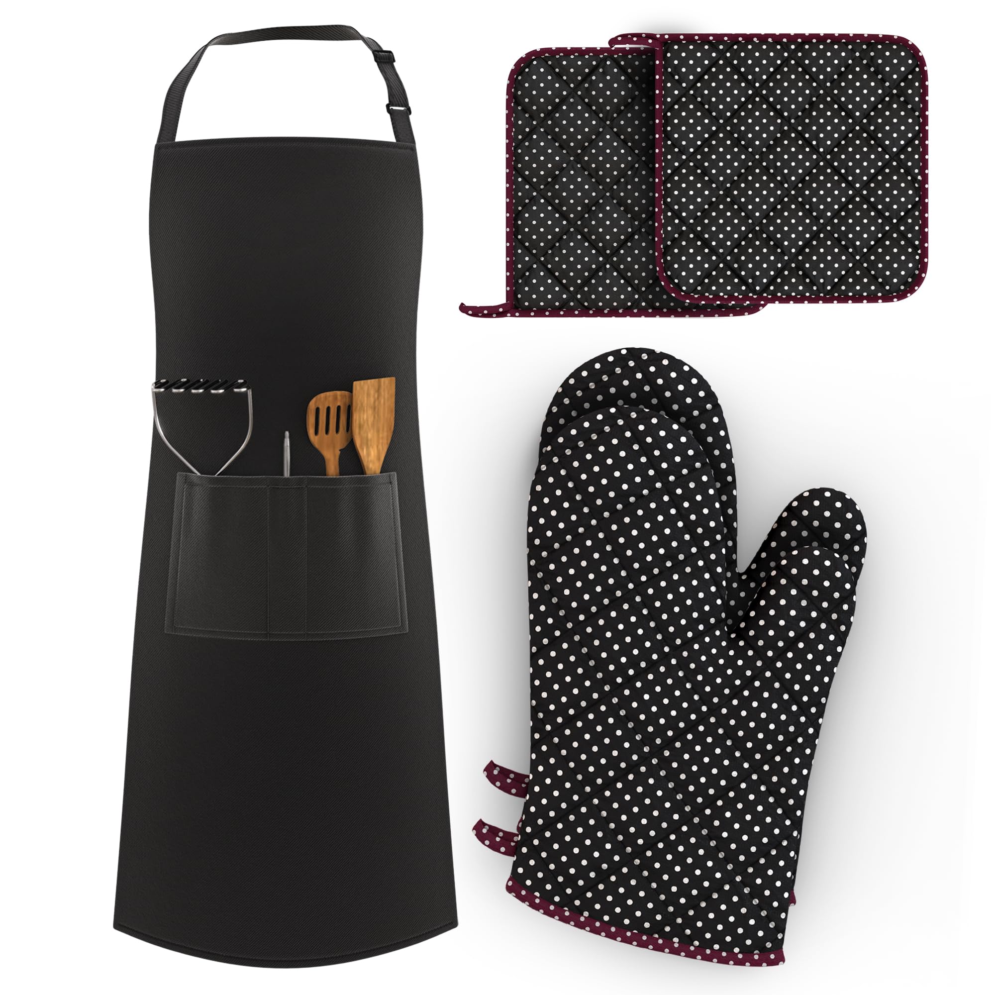 LEFUNDA® Cooking Apron Waterproof Apron with 3 Pockets Adjustable BBQ Apron with Long Straps Kitchen Apron for Men Women Kitchen Restaurant Café