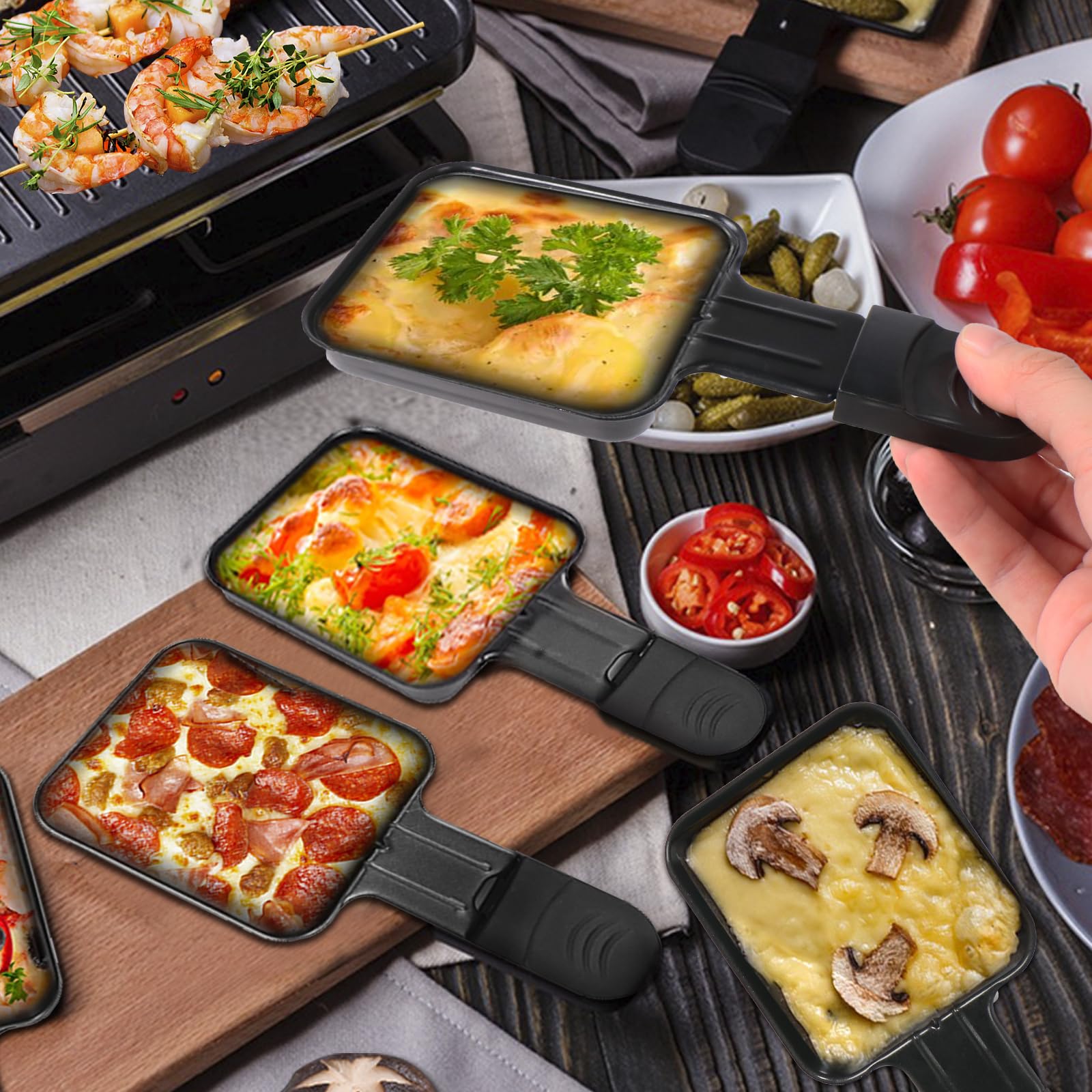 Padella per Raclettes Rivestimento Antiaderente Mini Piatti Piastra da Raclette Acciaio Inossidabile, 18 x 8,5 x 0,5cm, 8 Pezzi