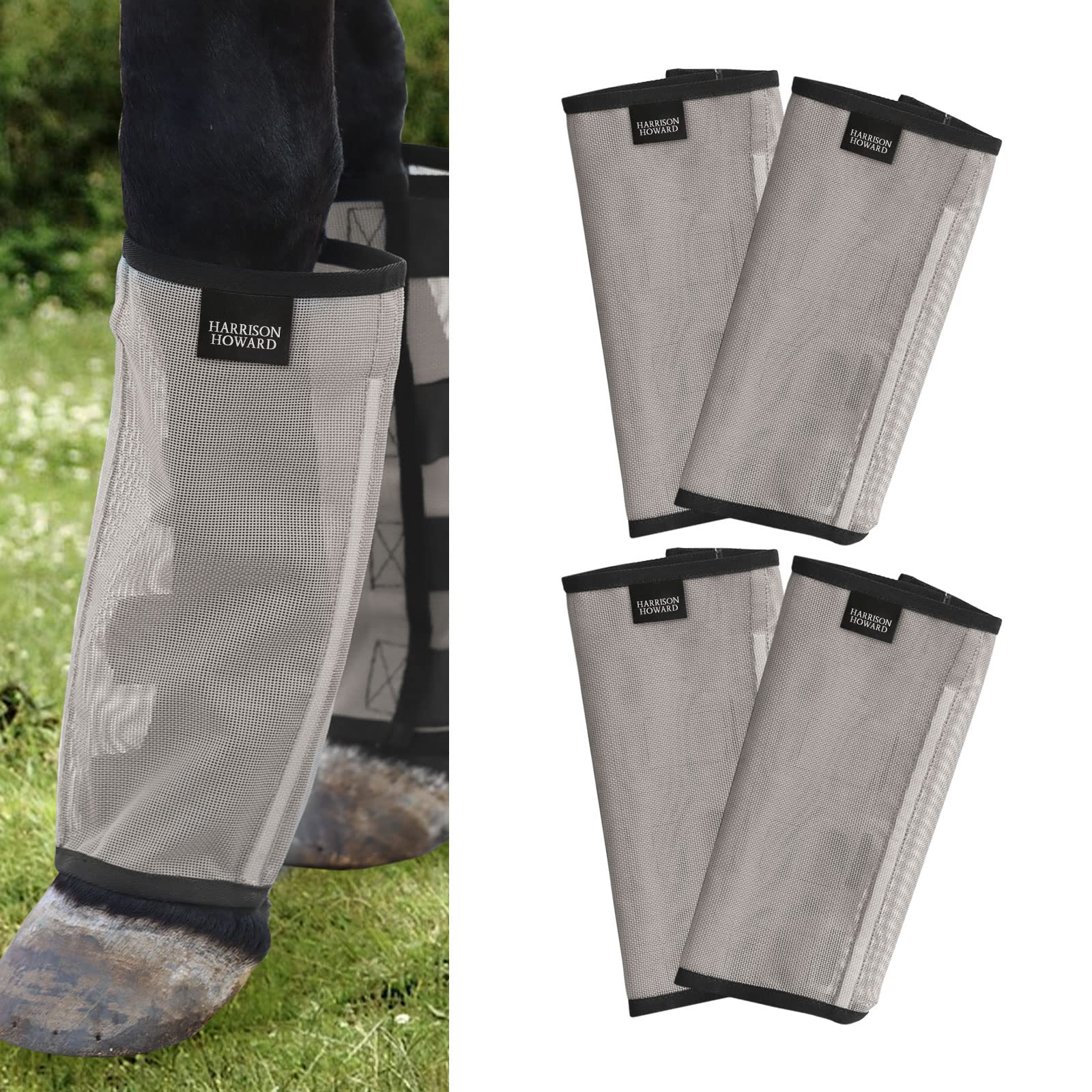 Harrison Howard Loose Fitting Fly Boots UV-Protective Extra Tough Mesh Ventilated Four Fasteners Stay-on Design Protect Horse Legs & Stomp-Reducing