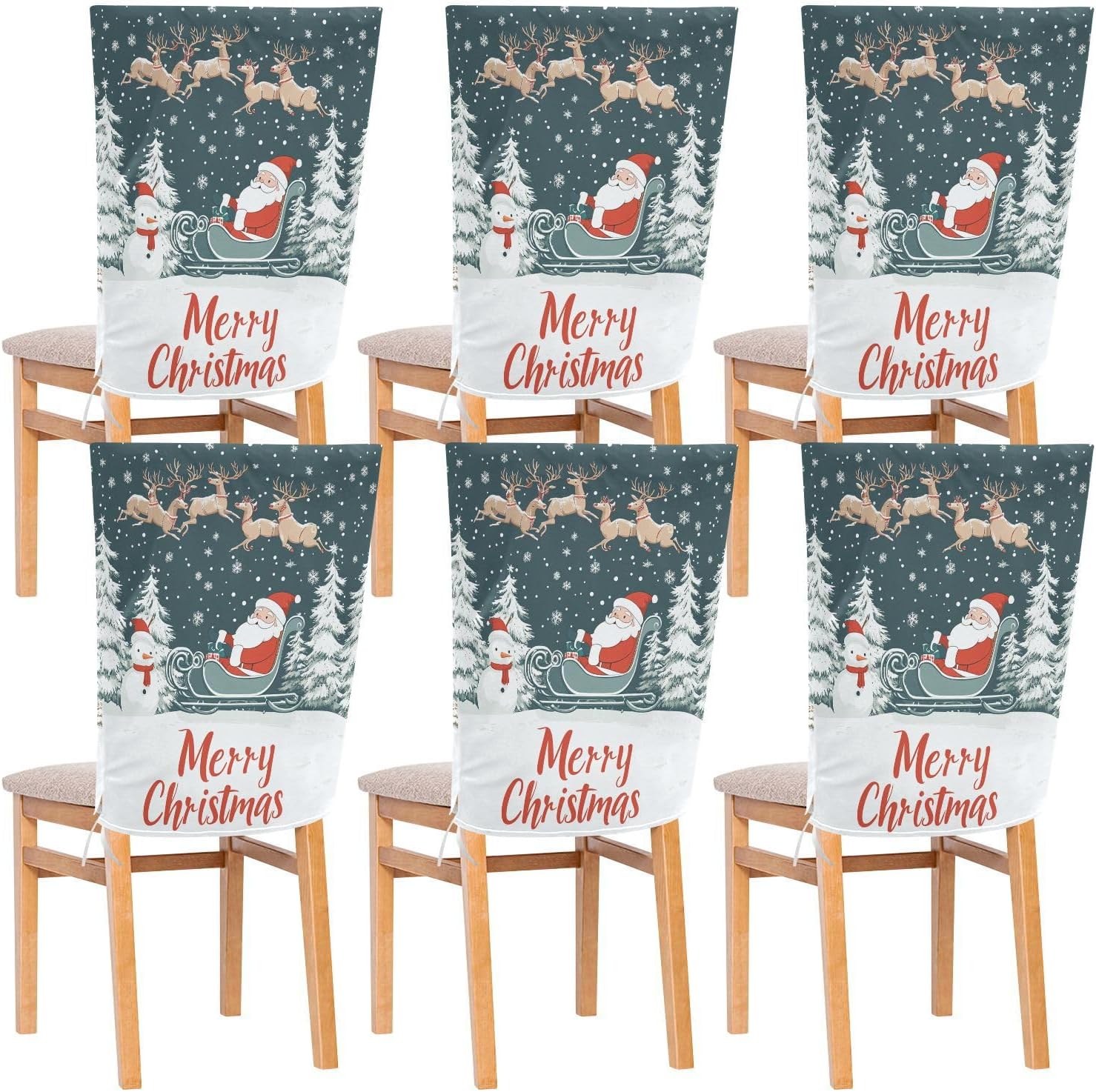 MNSRUU Christmas Chair Back Cover for Dining Room,Santa Claus Chair Slipcovers Set of 6, Snowman Chair Cover for Kitchen Hotel Holiday Party Decor,78