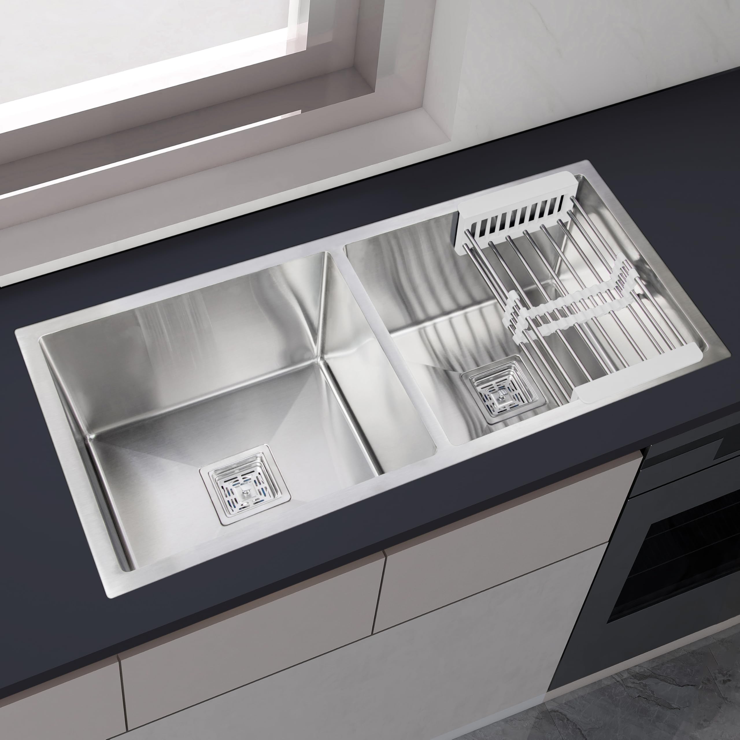 Plantex Premium Double Bowl Sink for Kitchen/ 37"x18"x10" Inch Handmade Stainless Steel Kitchen Sink with 7 Years of Warrenty - Silver Matt