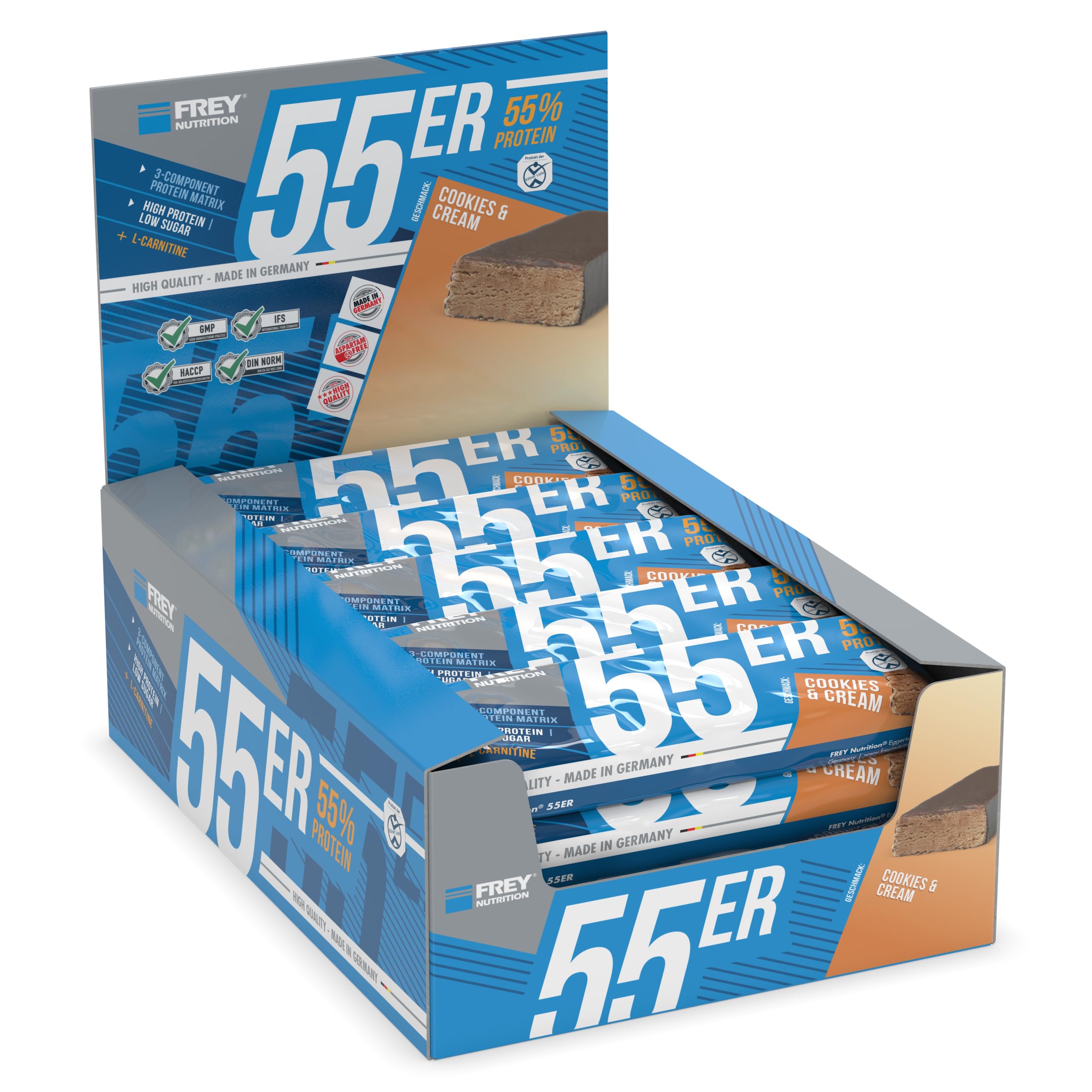 Frey Nutrition - Barritas de proteínas 55, 20 barritas (20 x 50 g)