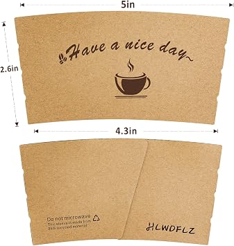 Kraft Paper Coffee Cup Sleeves 50 Packs - Coffee Sleeves, Disposable Corrugated Cup Sleeves Holder for Protective Hot and Cold Insulation, Fits 10, 12, 16, 20 oz Paper Cups (Cup Not Included)