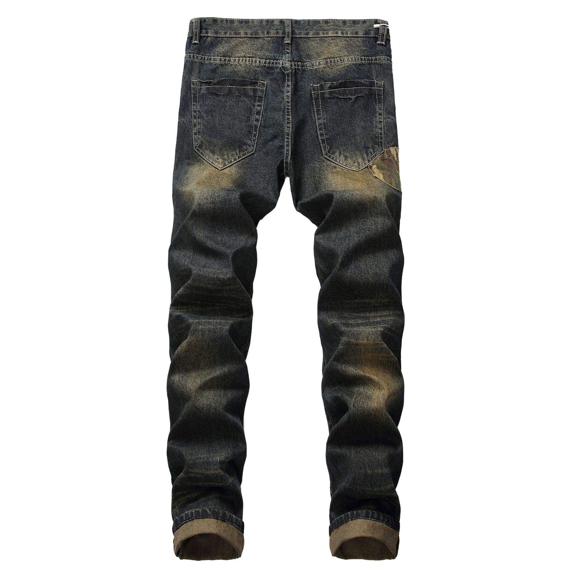 WQZYY&ASDCD Jeans Pantalon Mens Fashion Jeans Herren Denim Hosen Loch Slim Straight Zipper Jeans Hosen