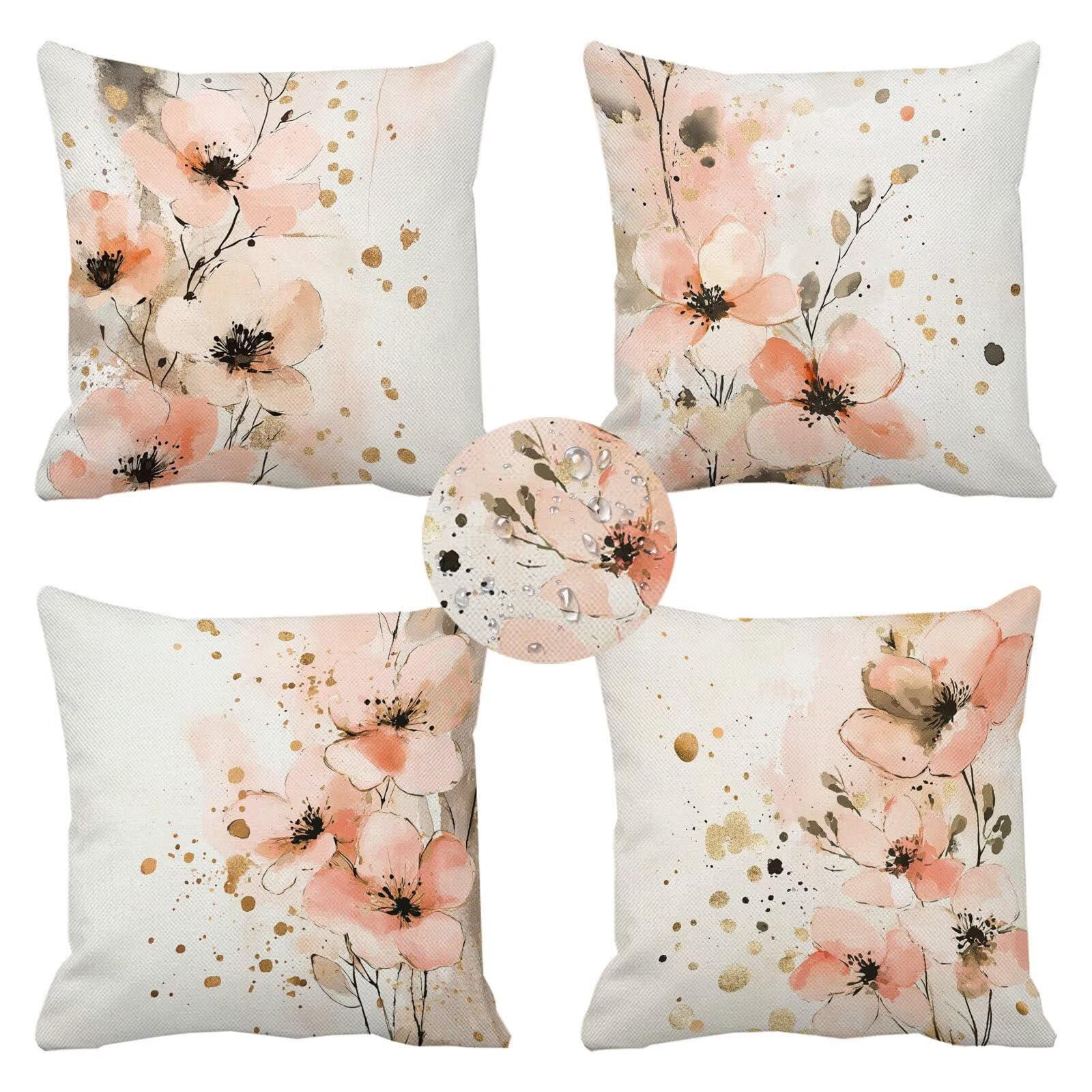 Housse de coussin 45x45 rose imperméable à motif fleur pour canapé et salon