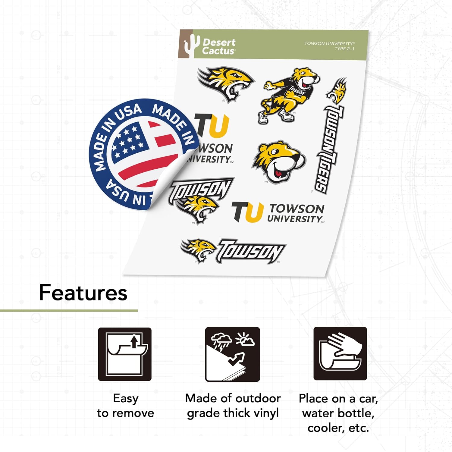 Desert Cactus Towson University Sticker Tigers Sticker Vinyl Decals Laptop Water Bottle Car Scrapbook Sheet T2 (Type 2) - Image 4