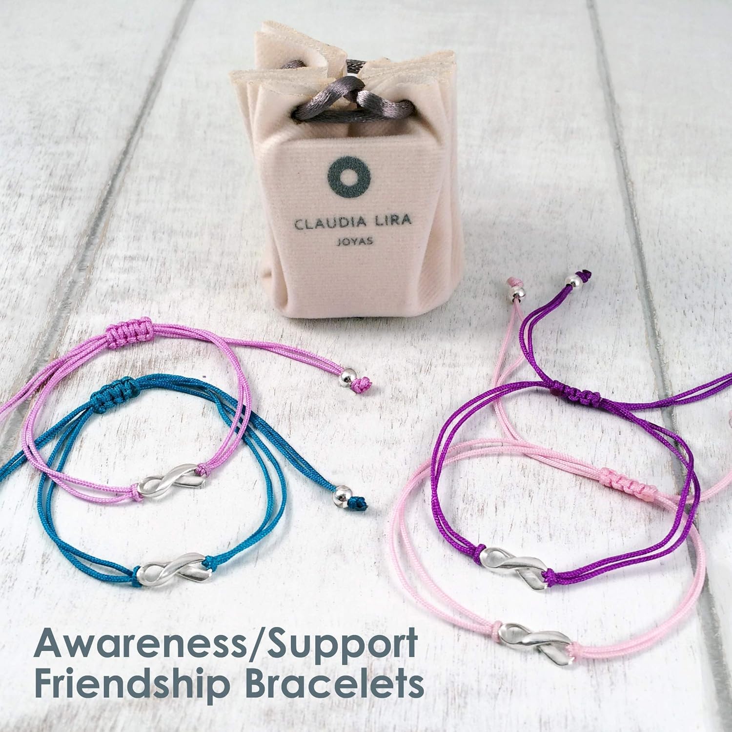 Black Thread Friendship Support Bracelet, Small Handmade Sterling Silver Ribbon Shaped Charm. Aware for Skin Cancer Melanoma, UV Safety, Sleep Apnea, Mourning, POW MIA. Adjustable - Image 7