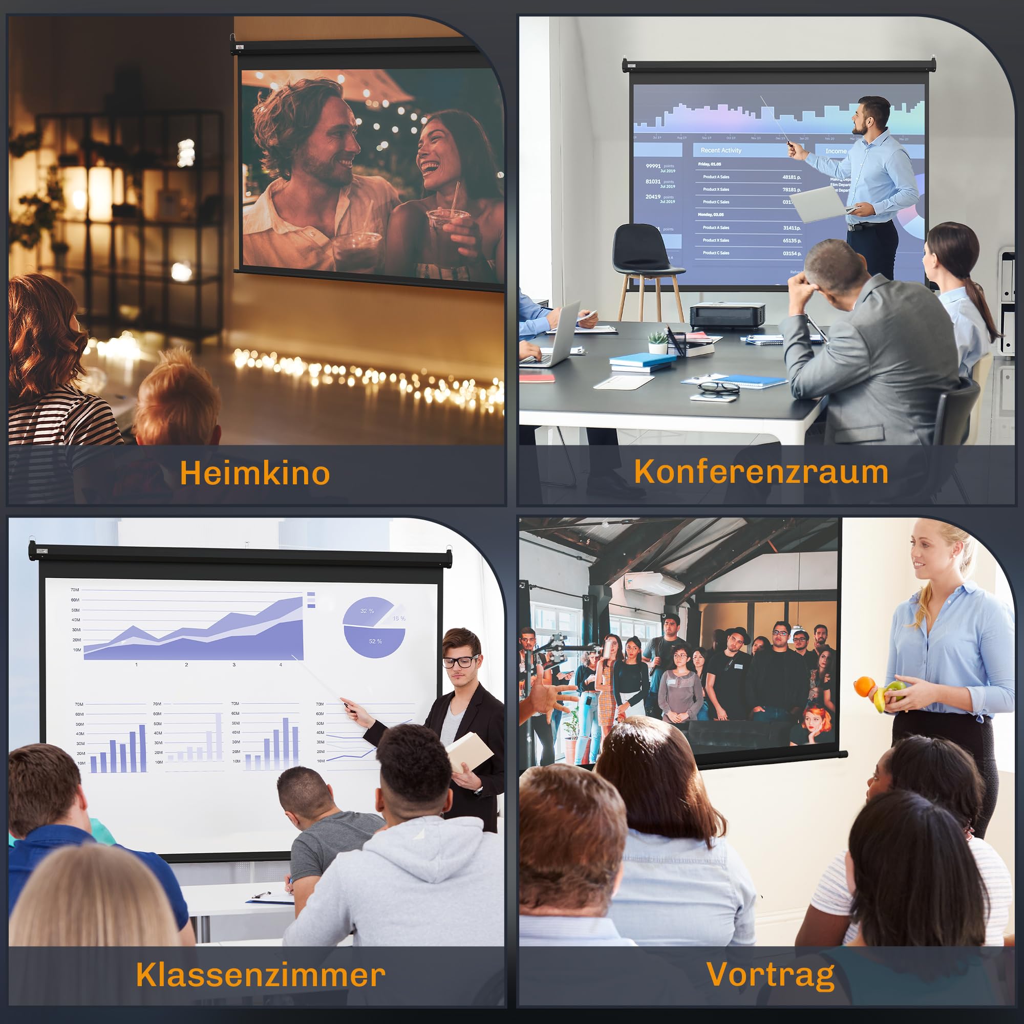 HOMCOM Beamer Leinwand 84" 171 x 130cm 4:3 HD 4K mit Fernbedienung Schwarz | Elektrische Projektionsleinwand, mit Fernbedienung, Motor Leinwand, für Heimkino oder Präsentationen