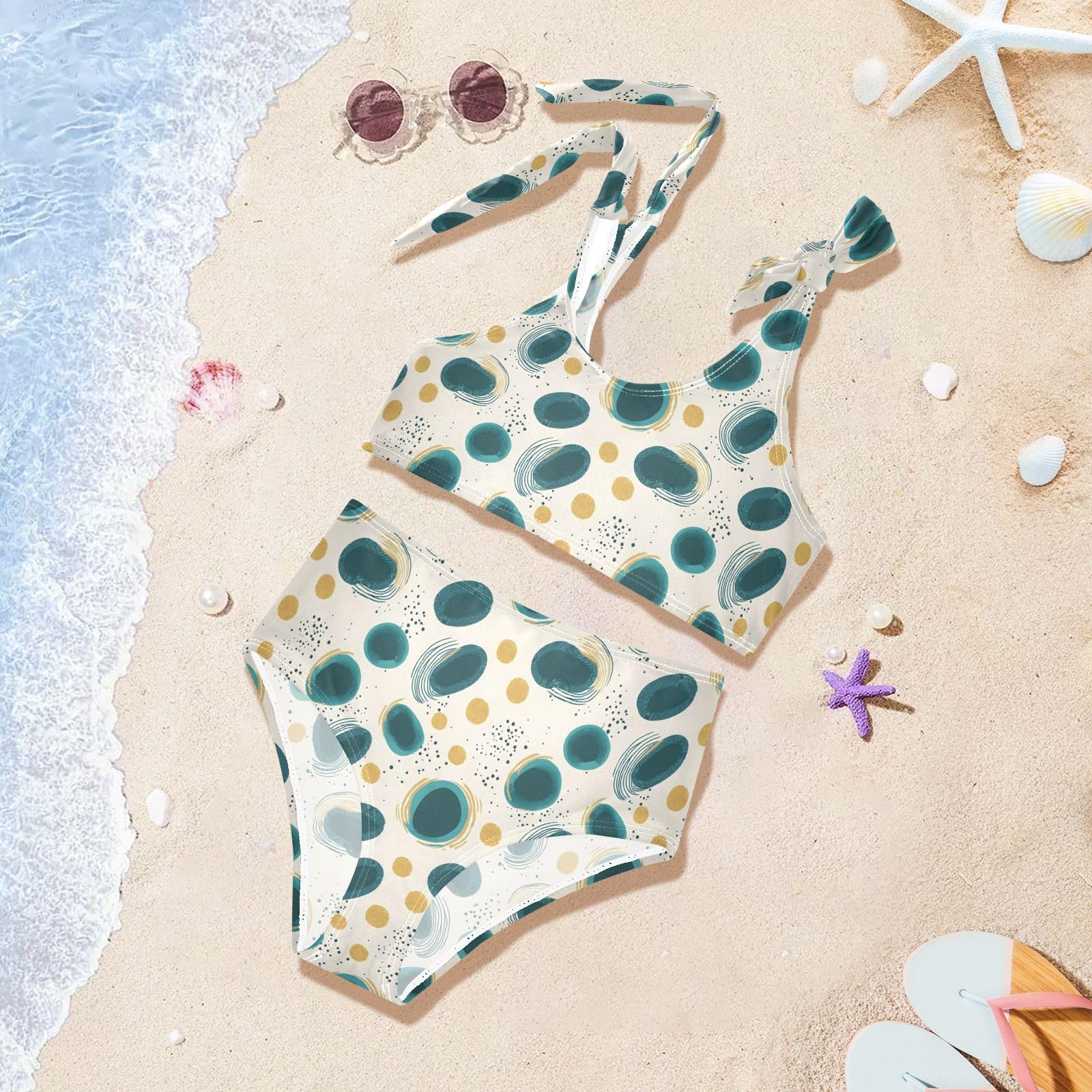 Blue Green Block Girls Tankini Swim Set, Two Piece Swimsuits Summer Bikini Swimwear Set for Girls, 3T