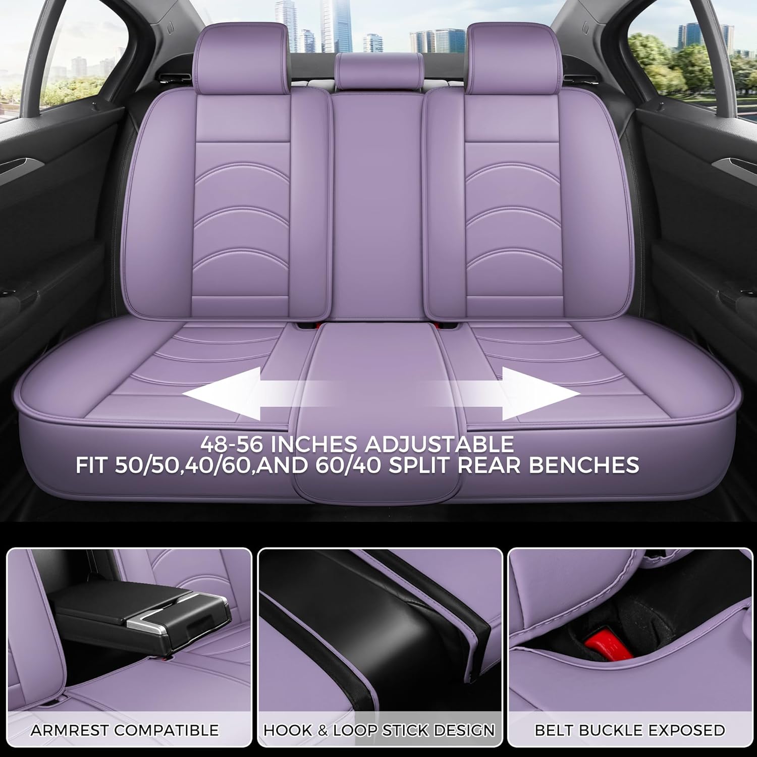 otoez Car Seat Covers Full Set, 5 Seats Waterproof Universal Leather Seat Cover for Cars, Front Rear Automotive Interior Protectors Full Coverage for Most Cars Sedens Trucks SUVs, Purple