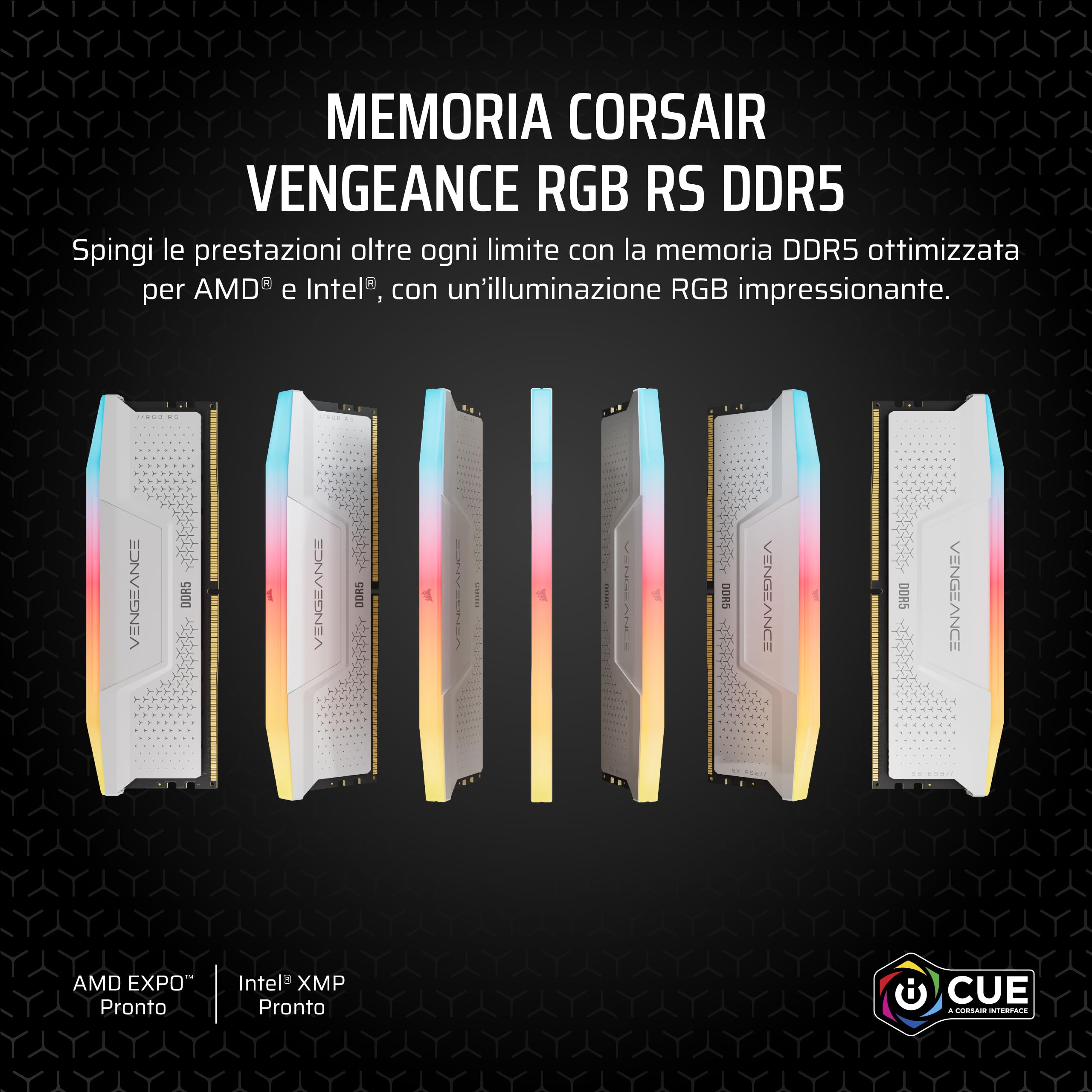 CORSAIR VENGEANCE RGB RS DDR5 16GB (2 x 8GB) Fino a 6000MHz AMD INTEL RAM | Memoria Per Computer Desktop, Compatibile con AMD EXPO e Intel XMP 3.0, CL36, Bianco, CMG16GX5M2E6000Z36W