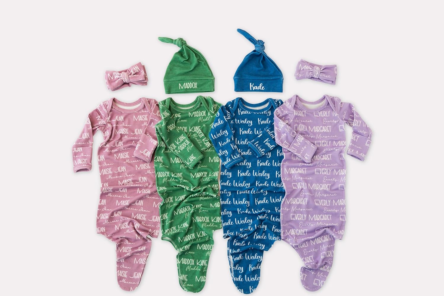 Rosanbella Knotted Baby Gown with Name – Personalized Newborn Outfit, Soft Fabric for Coming Home or Hospital Use