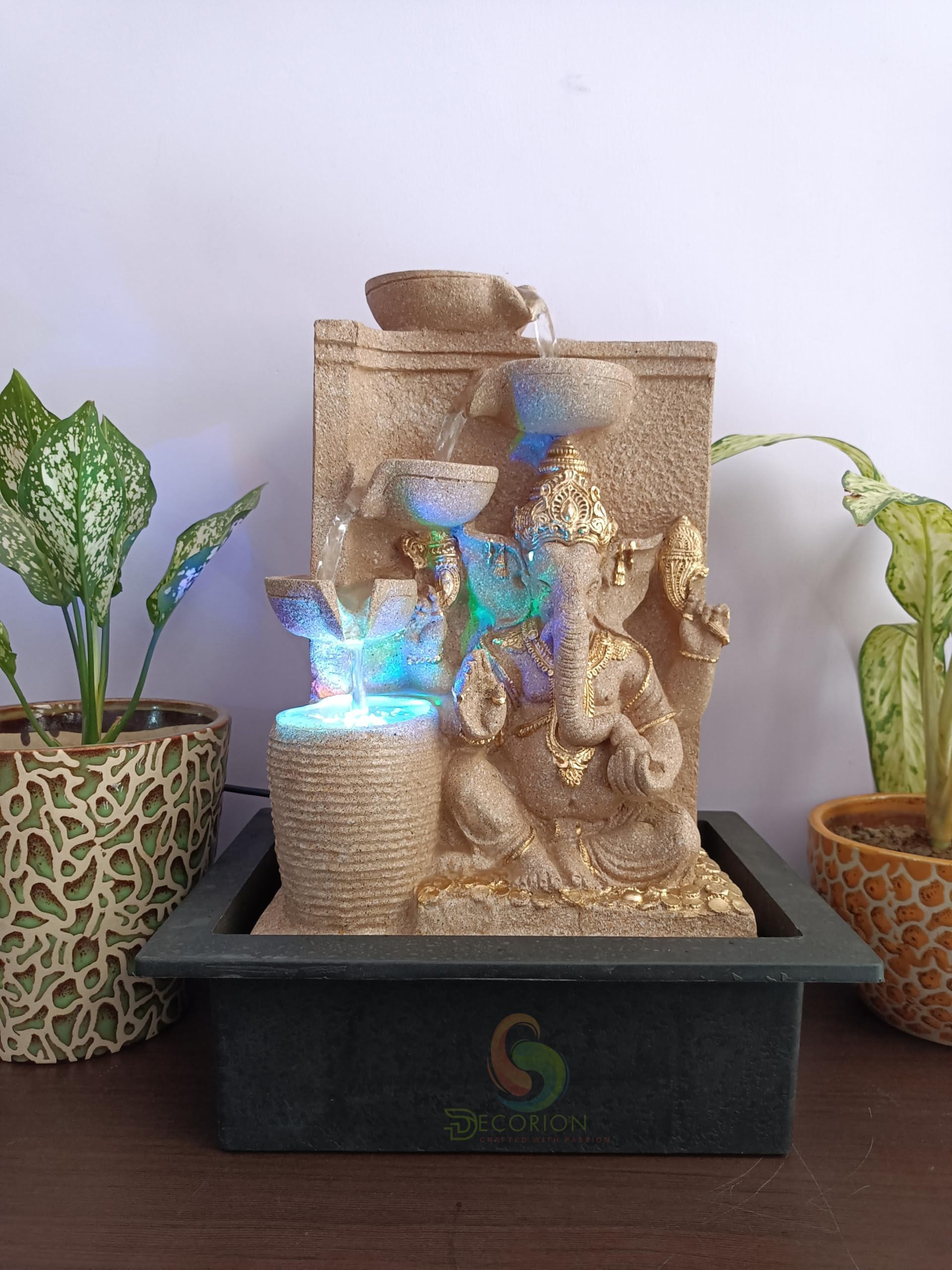 DECORION™ Ganesha Decorative Table Top Water Fountain for Home Décor/Indoor/Garden/Vaastu with Multicolor LED and Water Pump