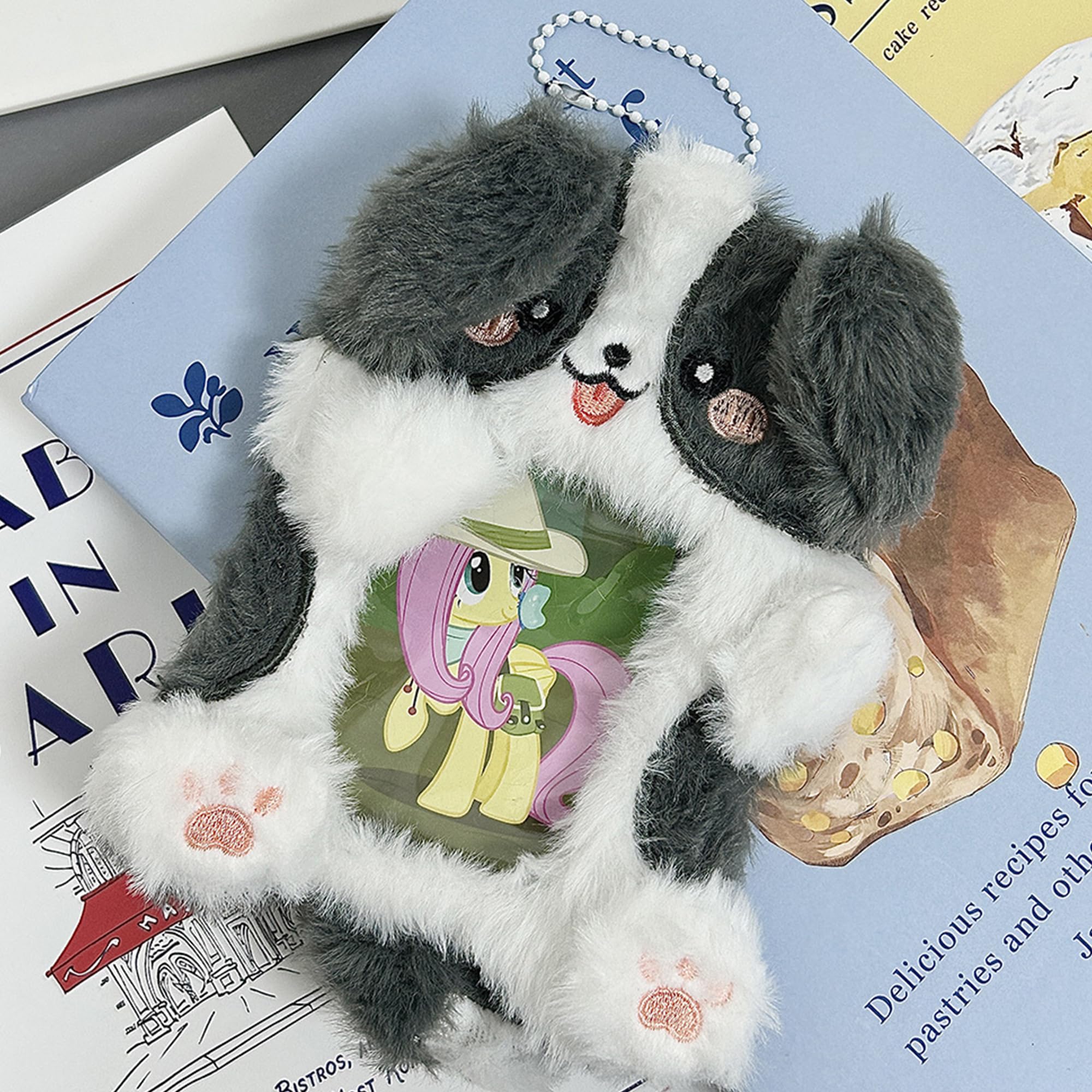 CHENNAN 2 pièces Pochette Photo d'animal de Dessin animé, Porte-cartes photo mignon avec chaîne pendentif, Range-Photos en Peluche pour Cartes Pochette Photo en Peluche, Porte-carte Kawaii (A)