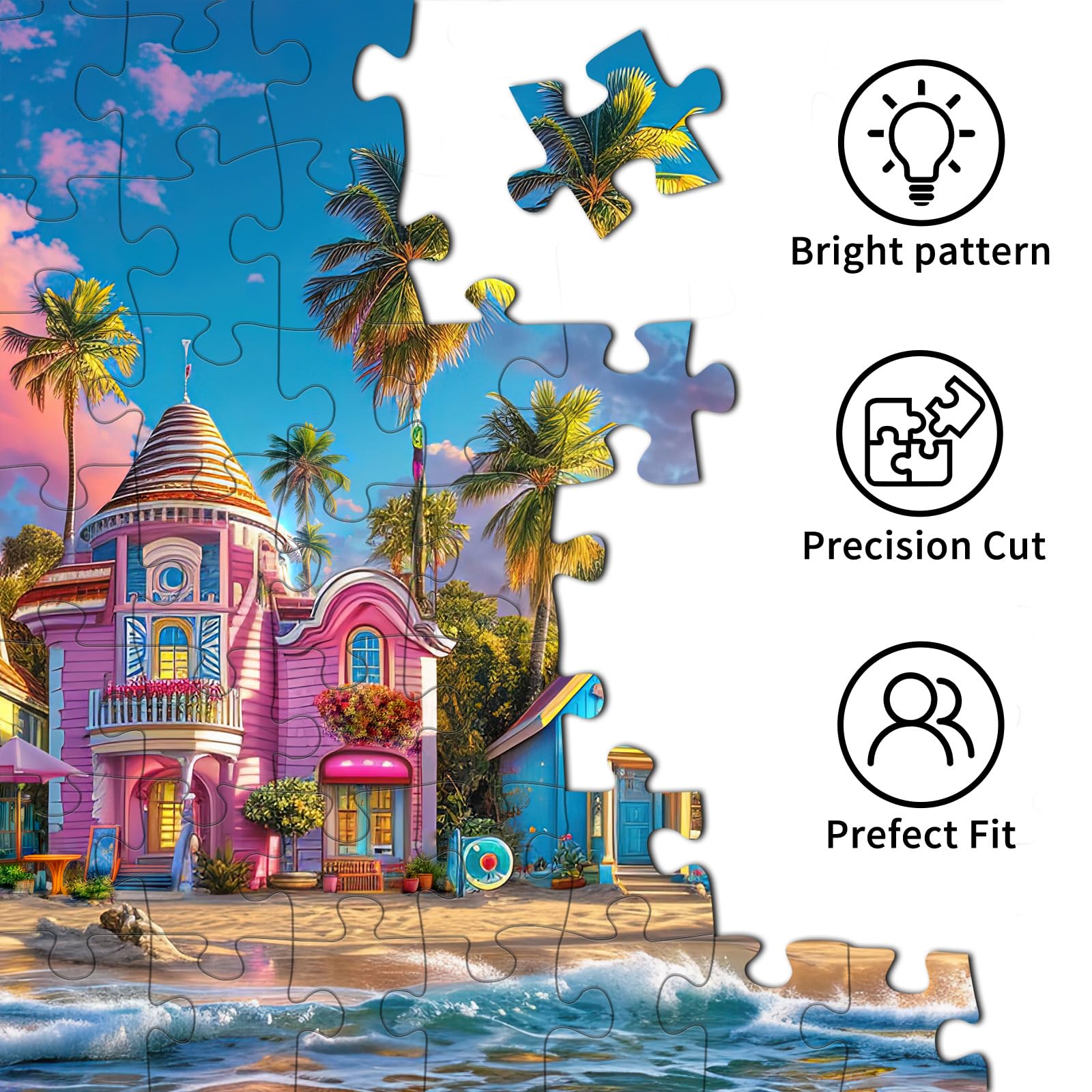 Romantic Beach Jigsaw Puzzles for Adults 1000 Pieces, Interlock Perfectly Letter on Back No Dust, Difficult Puzzle Home Decor Birthday Party Gift Toy, 1:1 Poster 1000 Puzzles