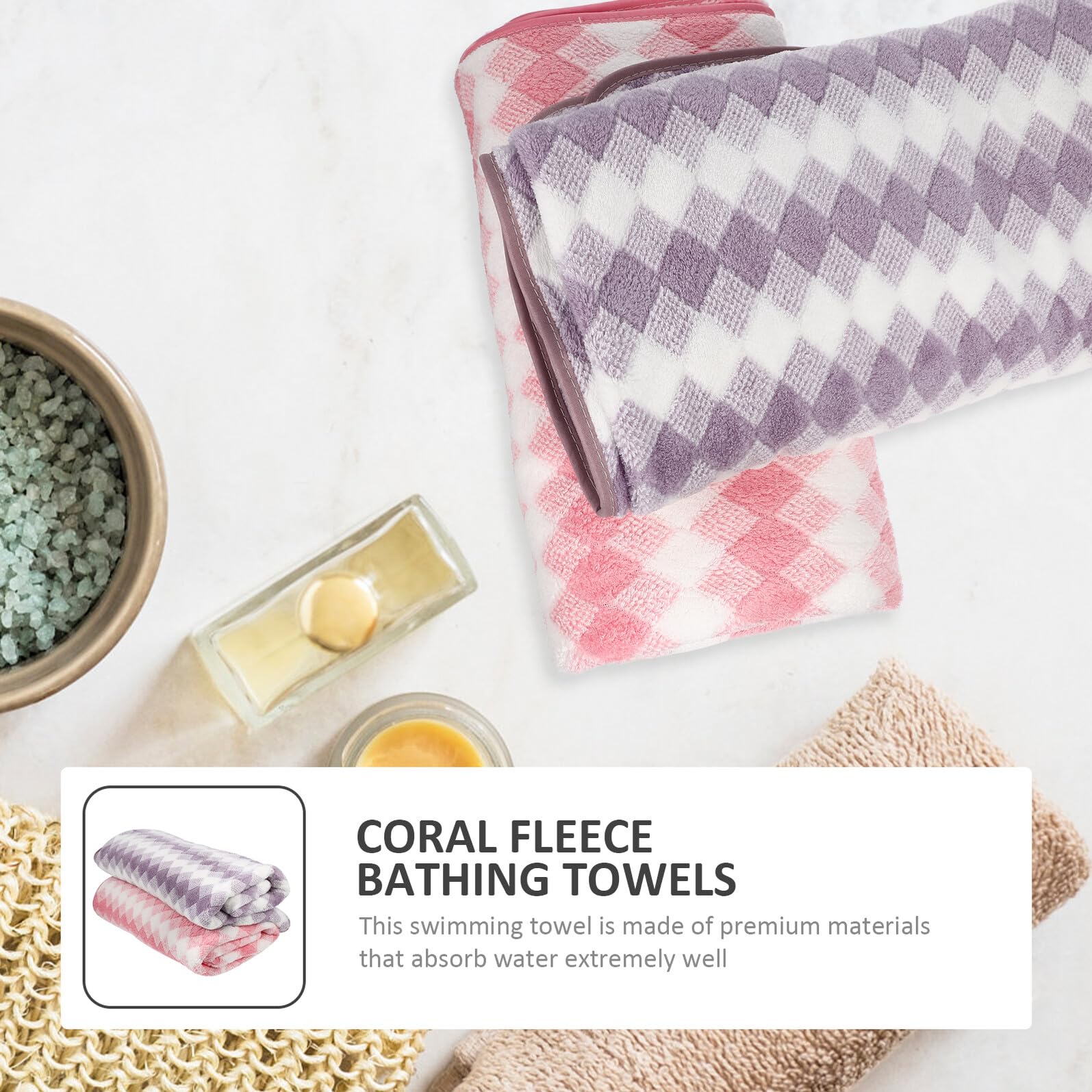 2 pièces Serviette de Bain Microfibre Épaisse Absorbante et Résistante Lot de Draps de Plage Grandes pour Femme et Respirante Couleurs Rose
