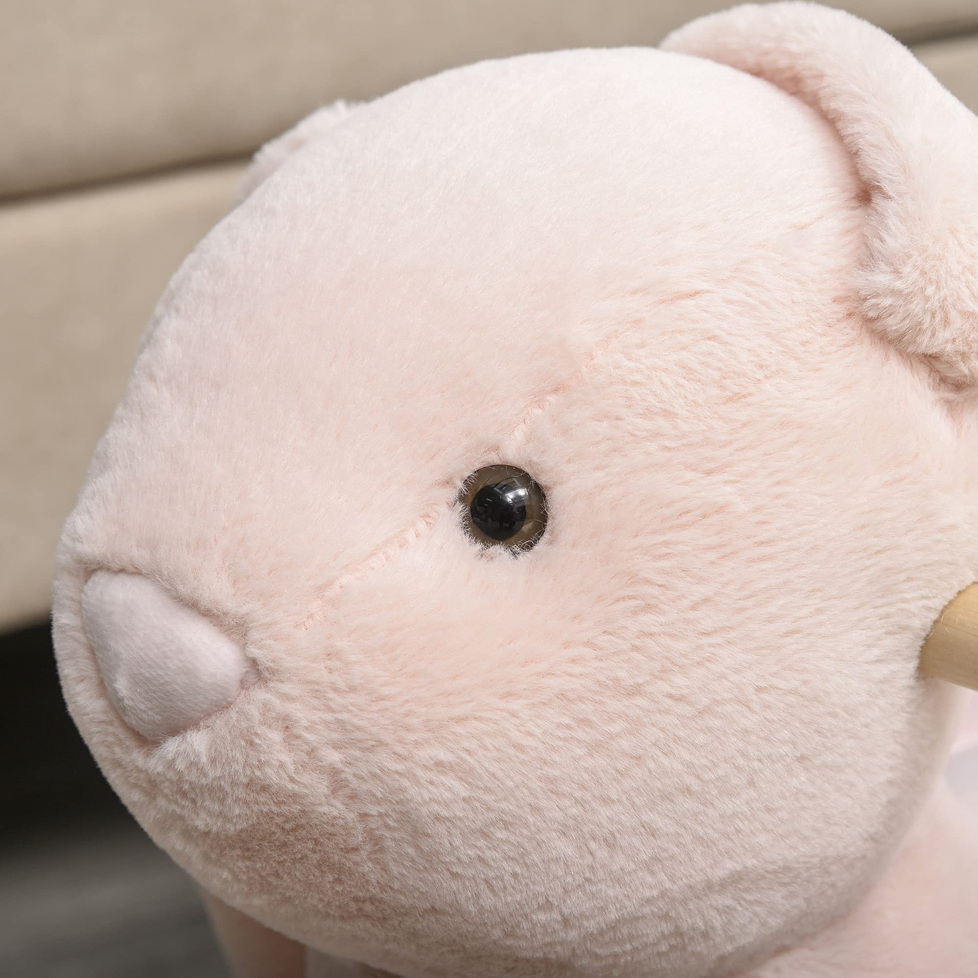 HOMCOM Caballito Balancín Infantil Forma de Conejo de Felpa para Bebés 18-36 Meses con Sonido Cinturón de Seguridad Manillar y Reposapiés 60x33x50cm Rosa